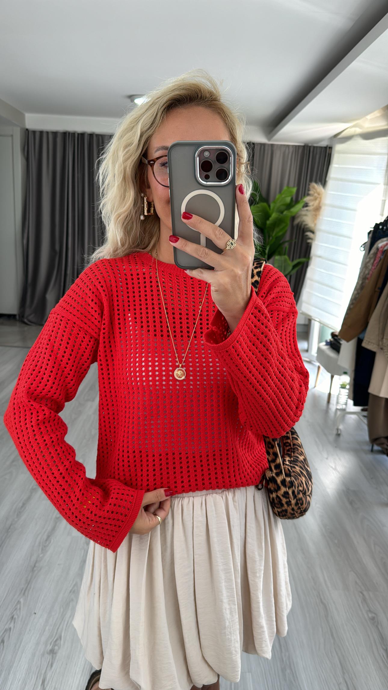 Ajurlu Merserize Kırmızı Triko