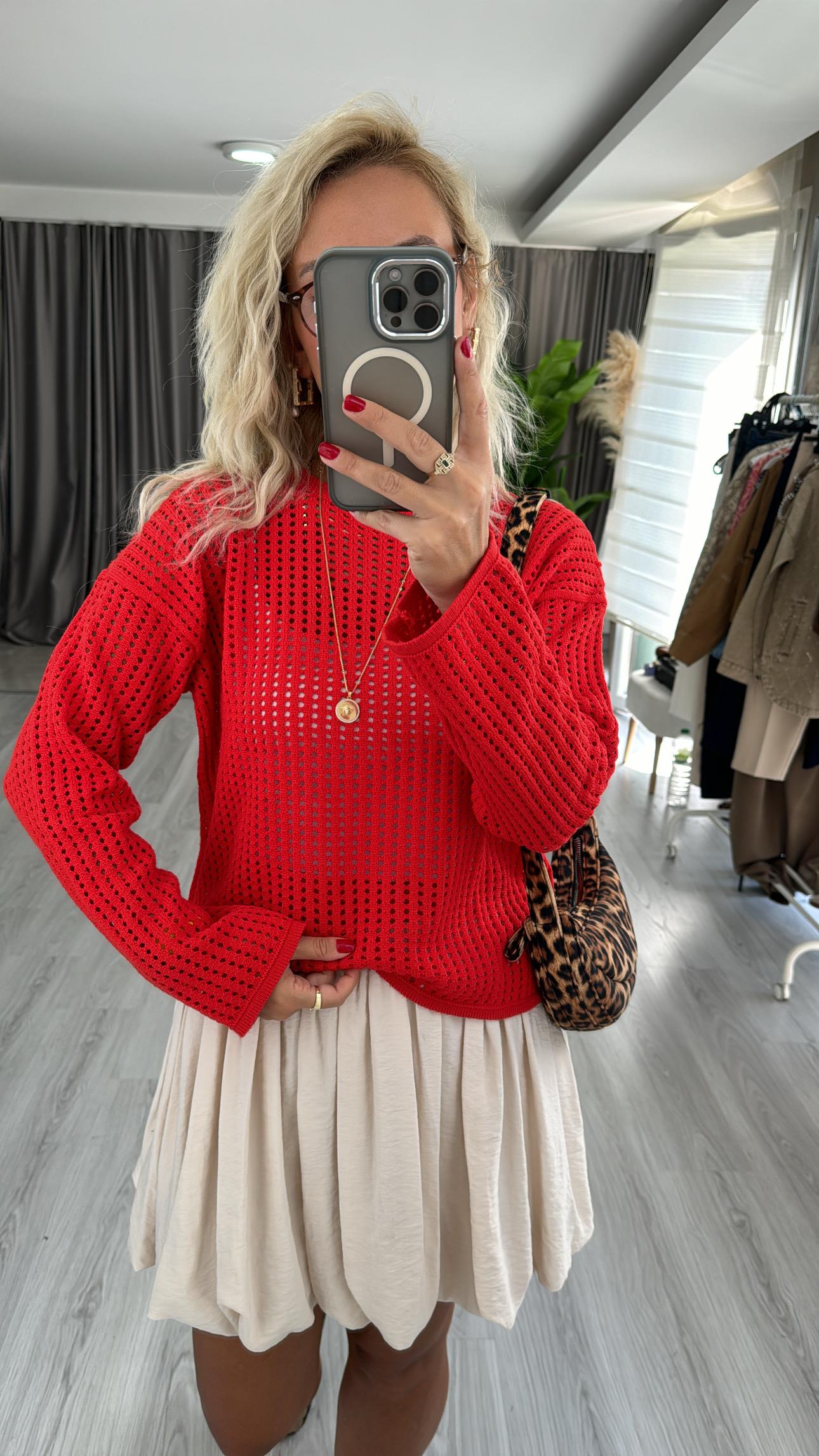 Ajurlu Merserize Kırmızı Triko