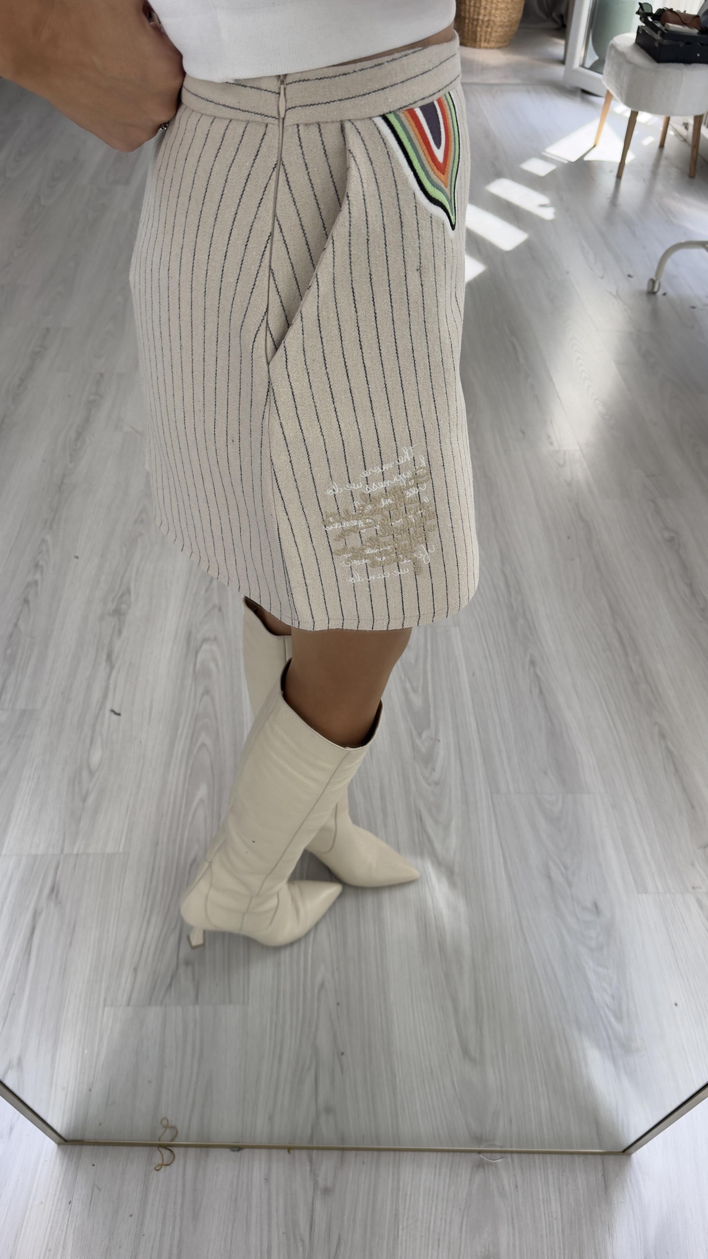 Armalı, Cepli Kaşe Etek / Bej