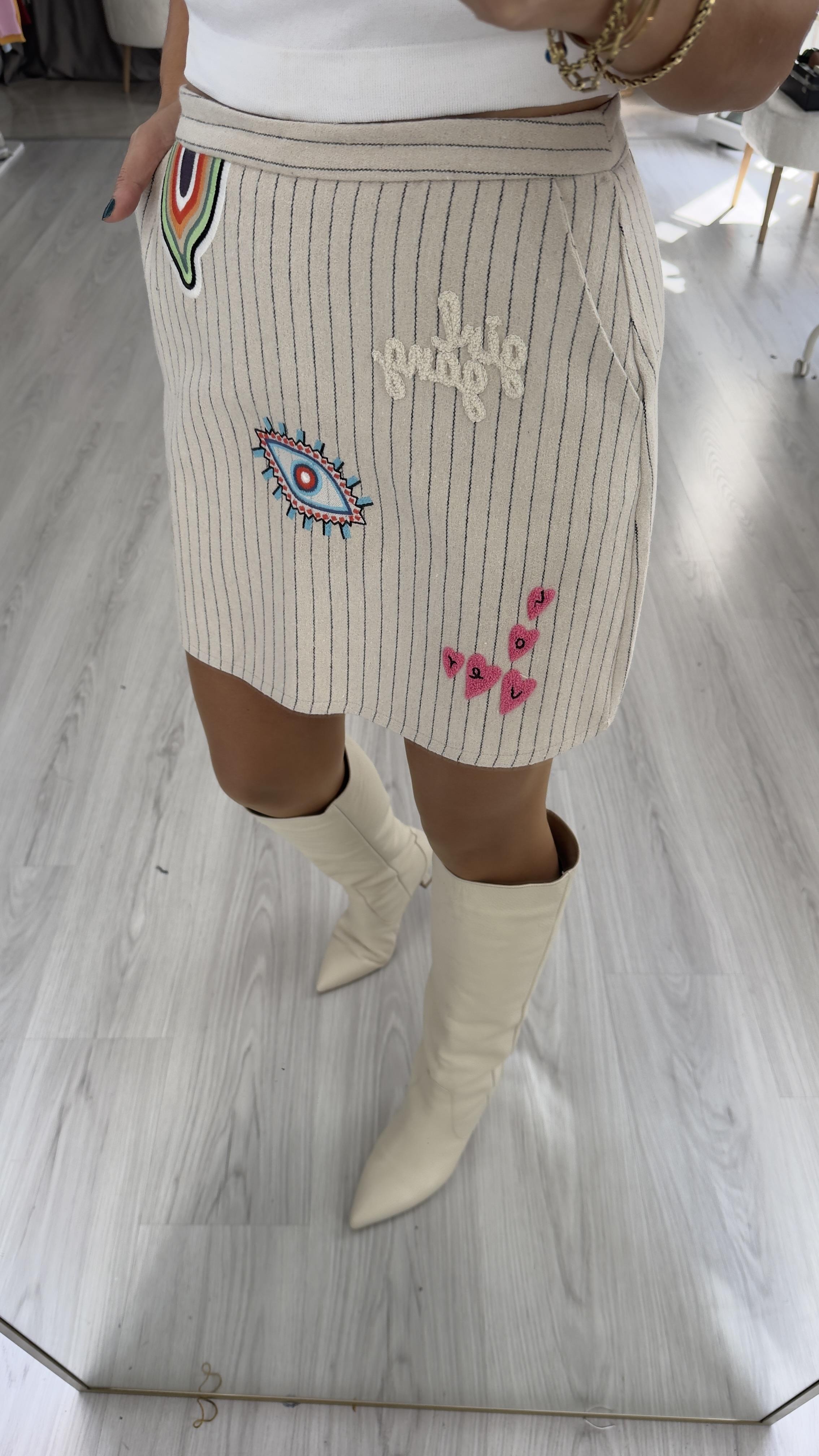 Armalı, Cepli Kaşe Etek / Bej