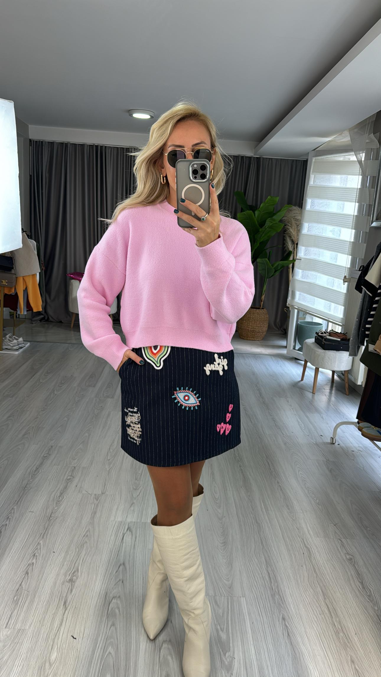 Armalı, Cepli Kaşe Etek / Lacivert