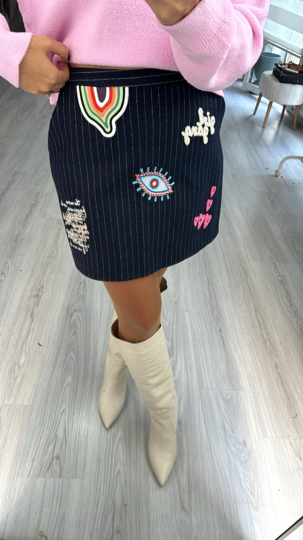 Armalı, Cepli Kaşe Etek / Lacivert