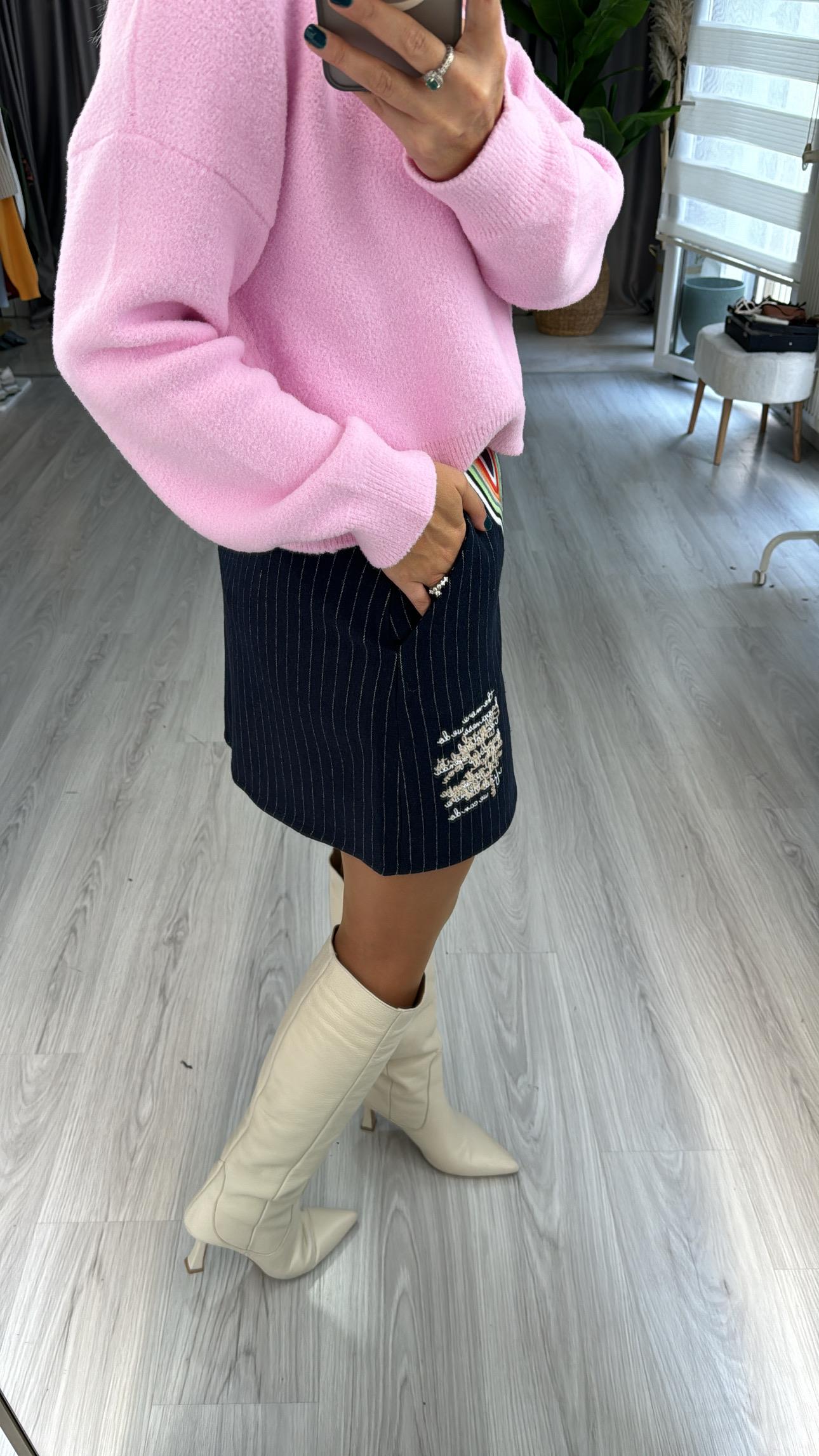 Armalı, Cepli Kaşe Etek / Lacivert