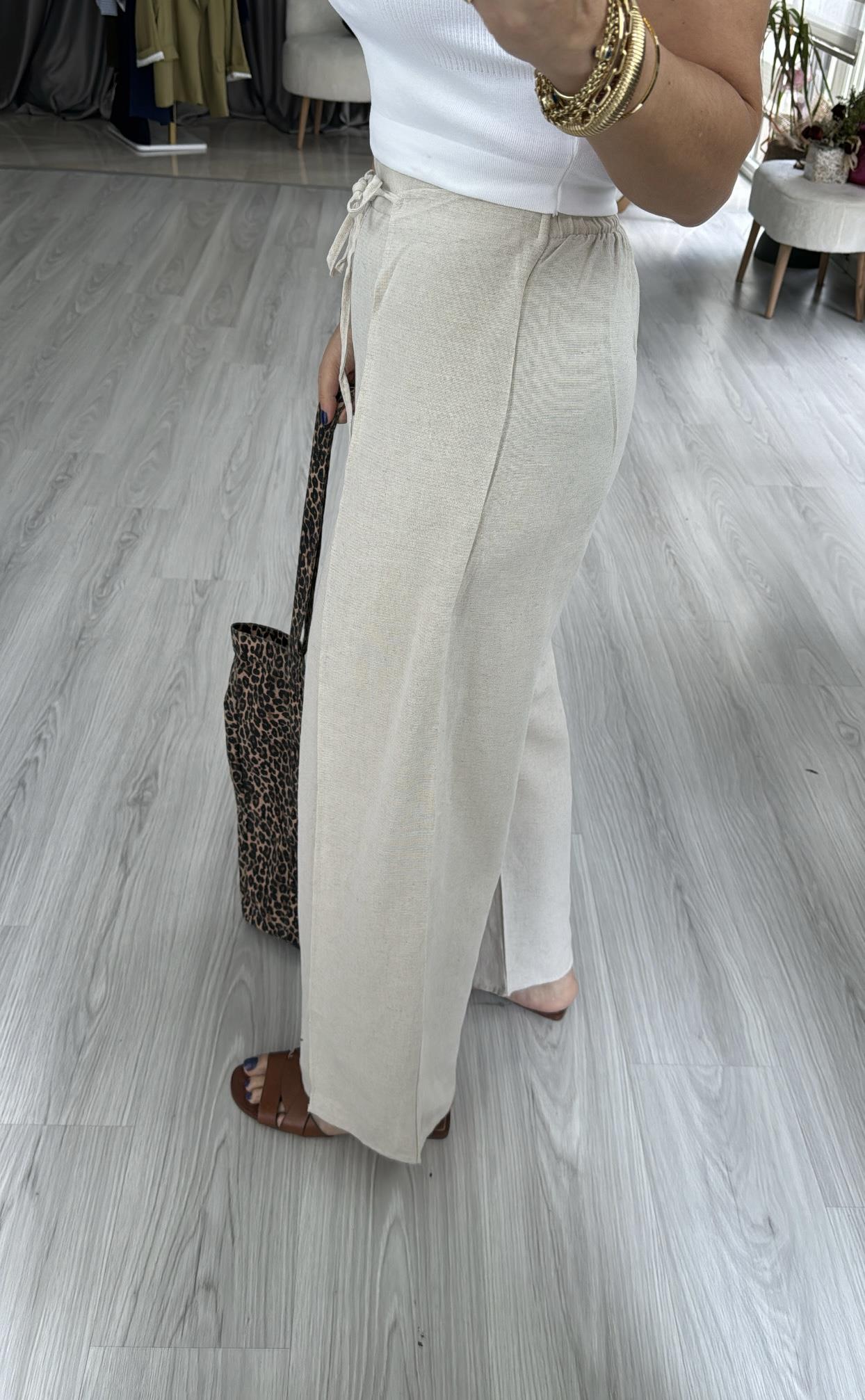 BAĞLAMALI KETEN PANTOLON