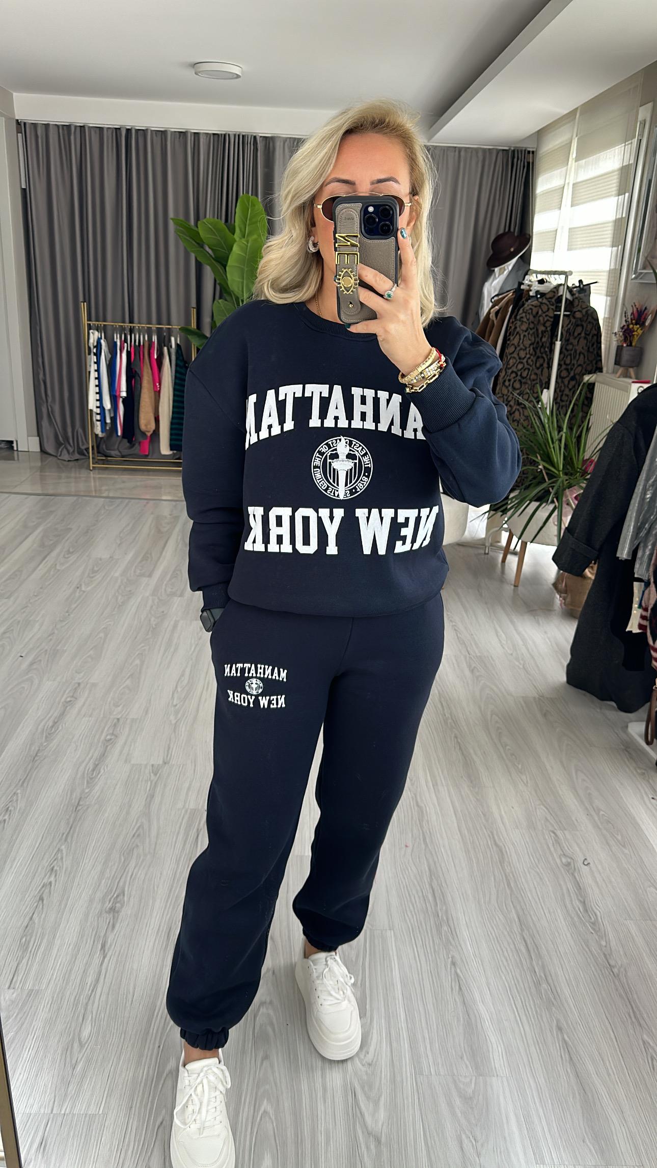 BASKILI, LACİVERT EŞOFMAN TAKIMI