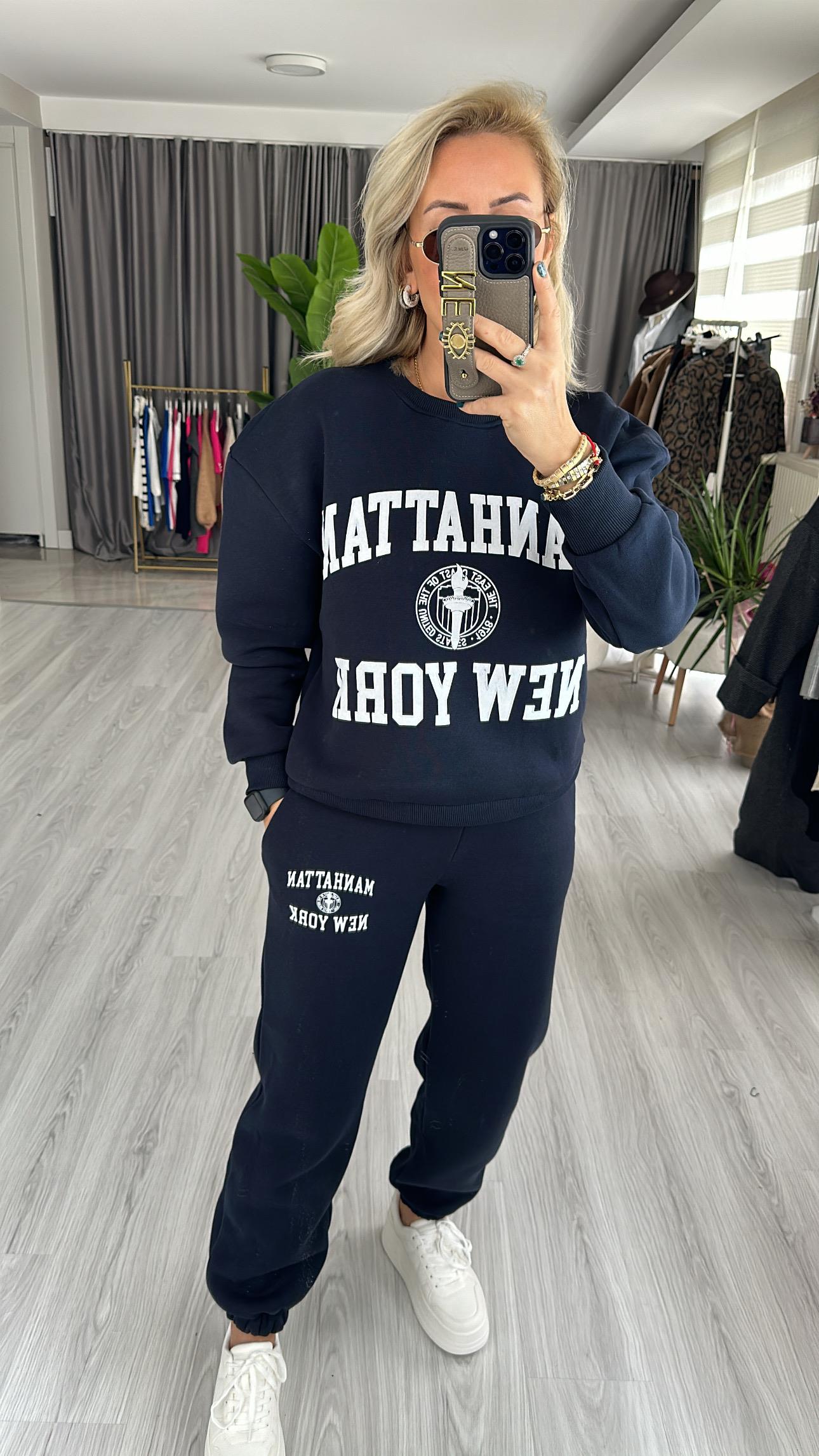 BASKILI, LACİVERT EŞOFMAN TAKIMI