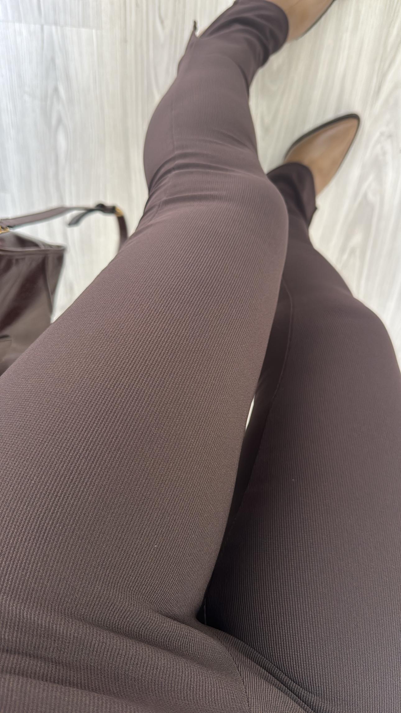 Beli Lastikli Paçası Yırtmaçlı Acı Kahve Tayt