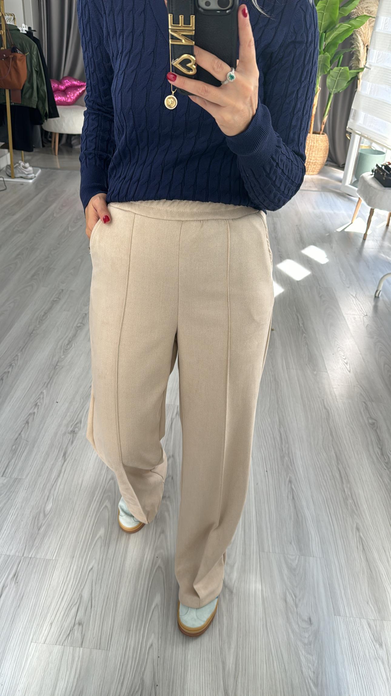 Beli Lastikli Süet Bej Pantolon