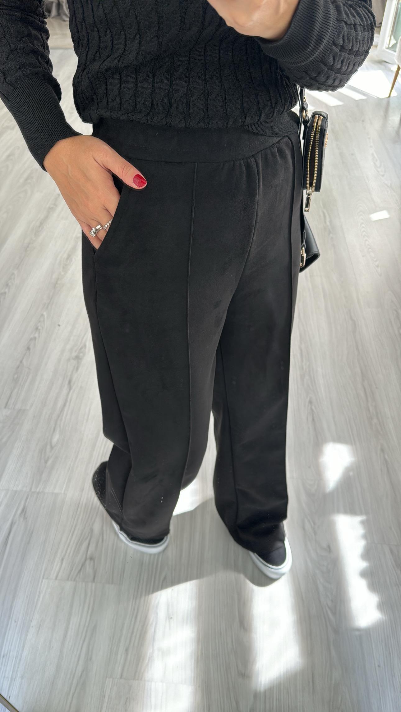 Beli Lastikli Süet Siyah Pantolon