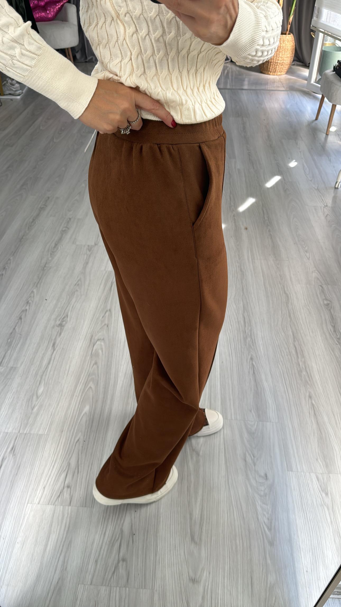 Beli Lastikli Süet Taba Pantolon