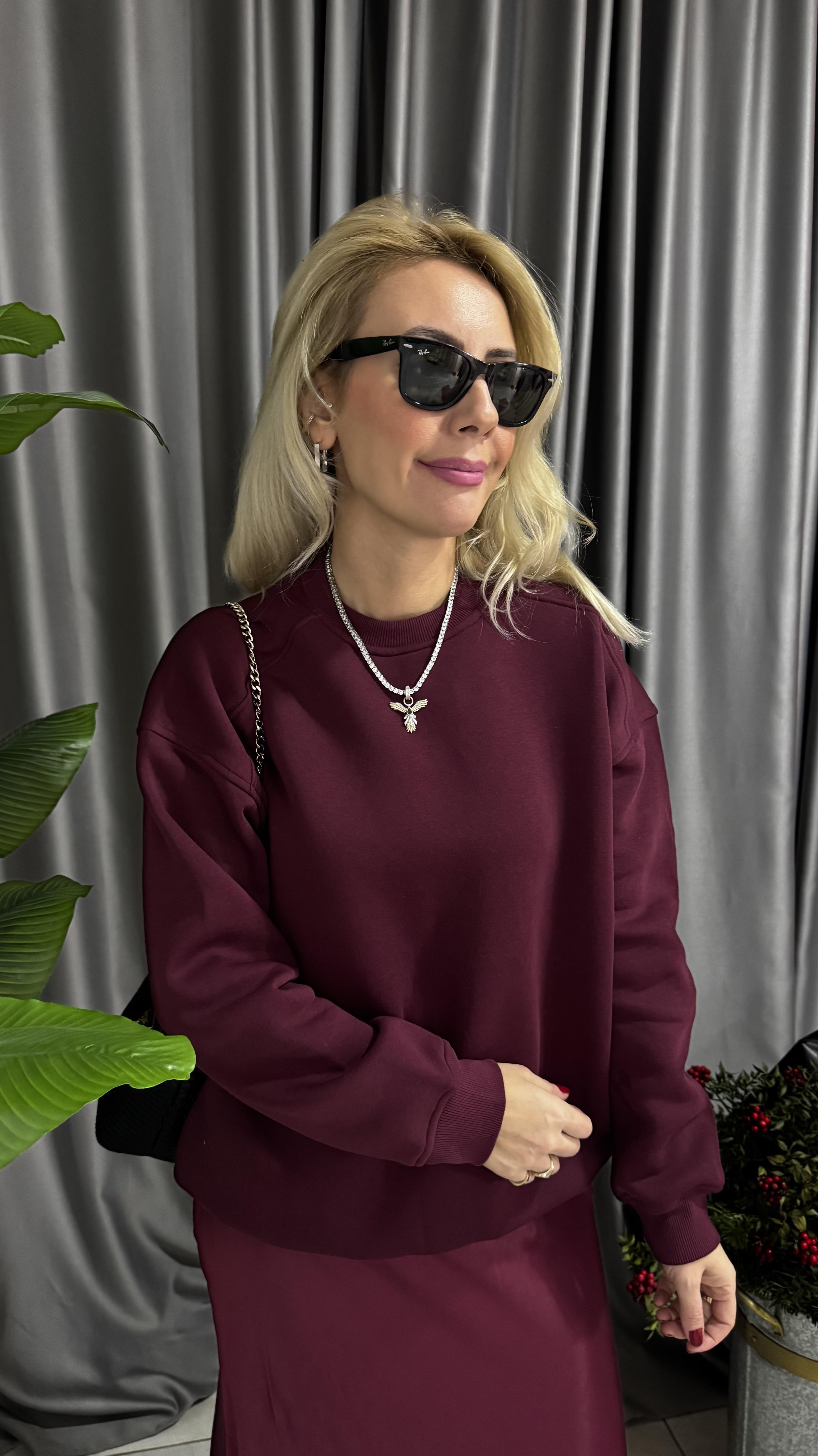 Bordo Üç İplik Sweatshirt