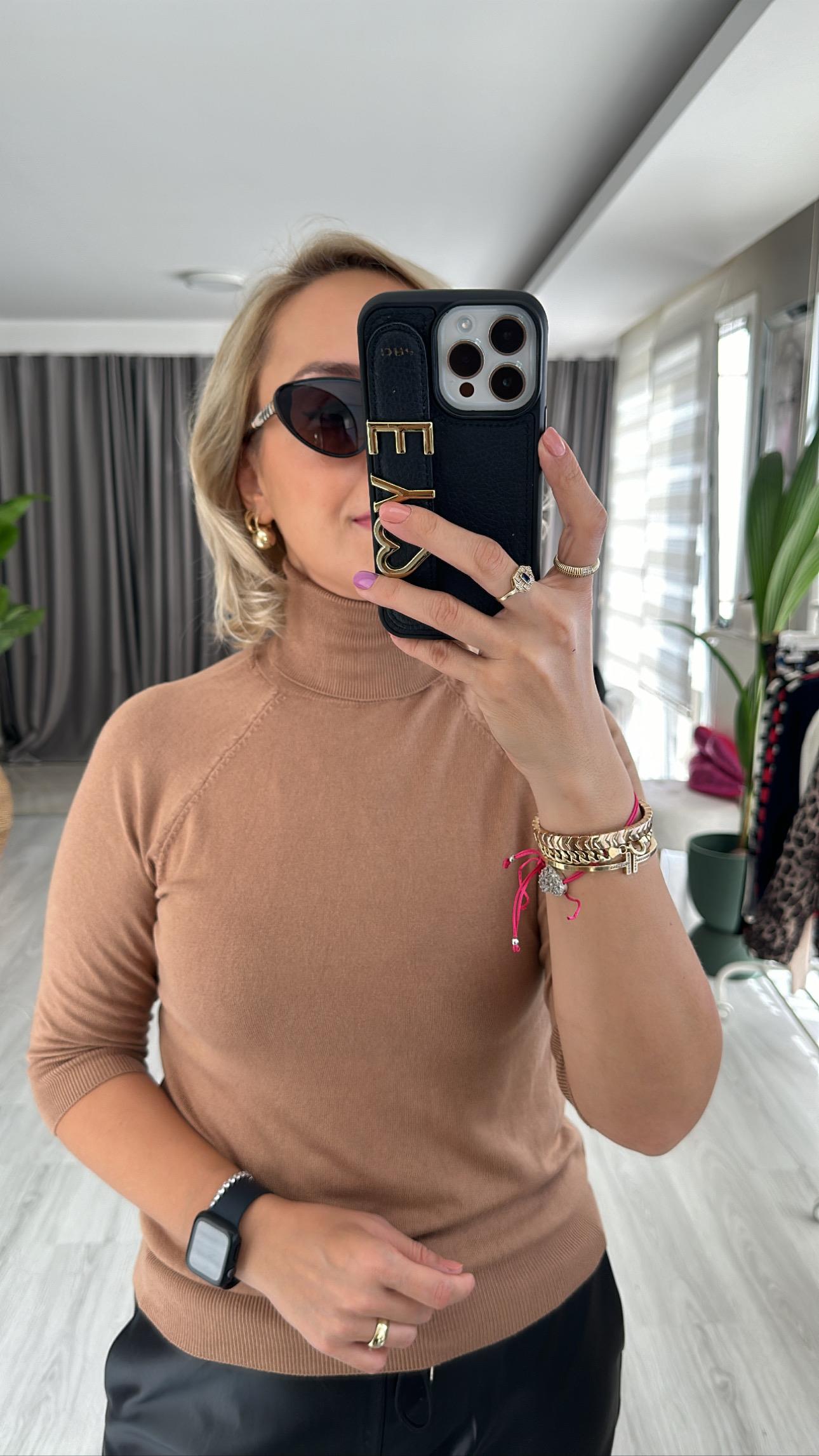 CAMEL BALIKÇI YAKA YARIM KOL TRİKO