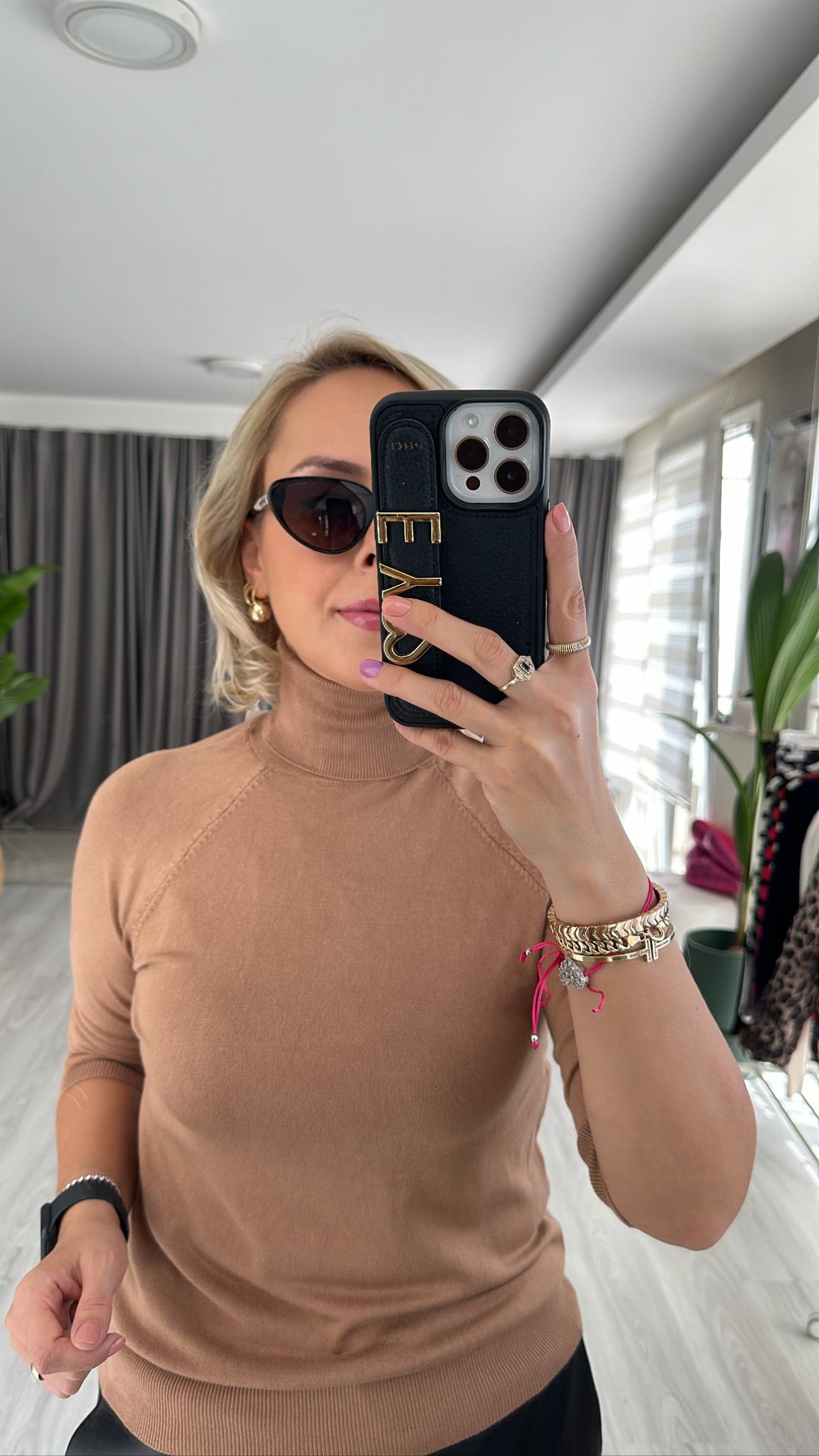 CAMEL BALIKÇI YAKA YARIM KOL TRİKO