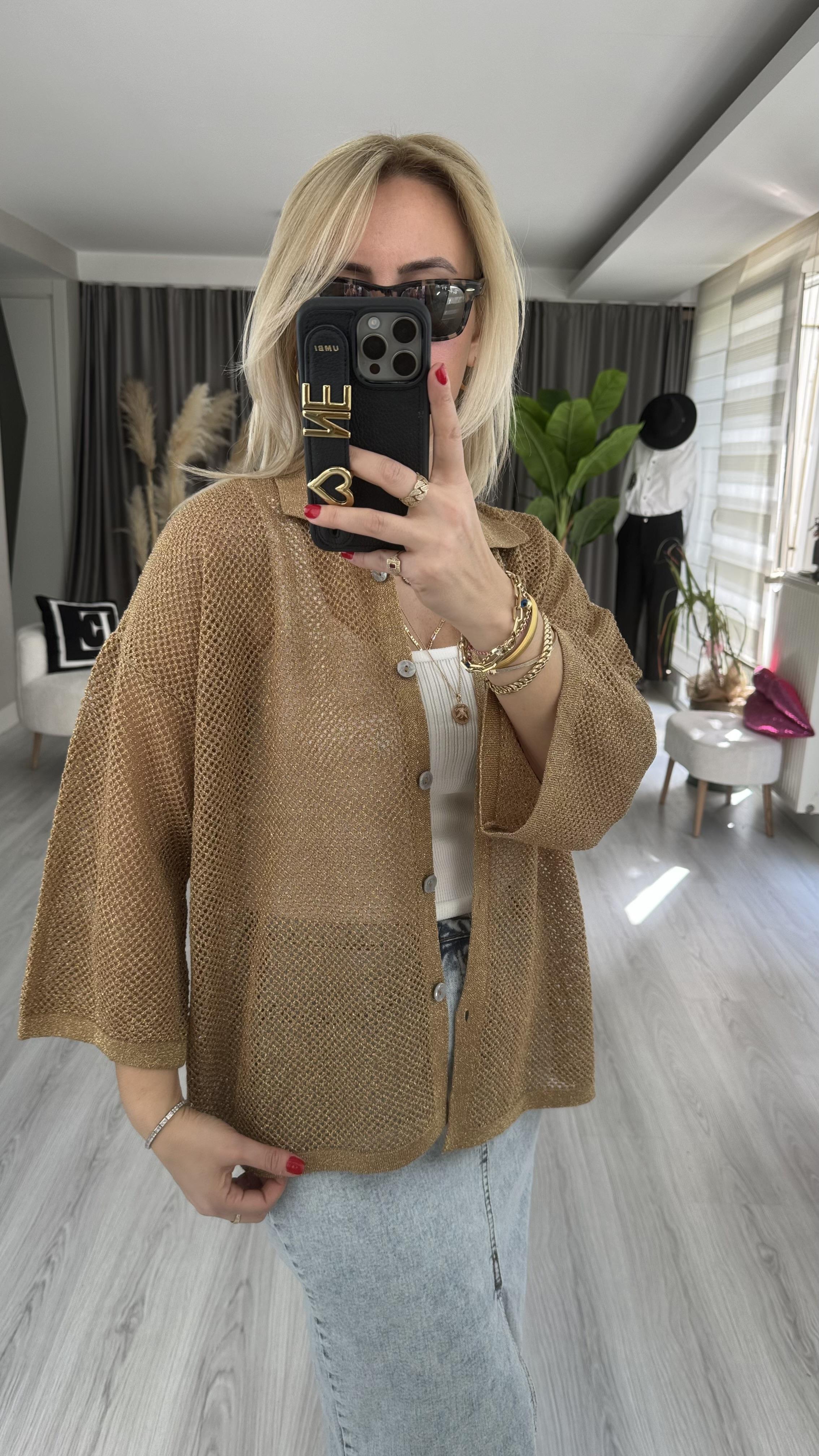 CAMEL GOLD SİMLİ, AJURLU TRİKO HIRKA