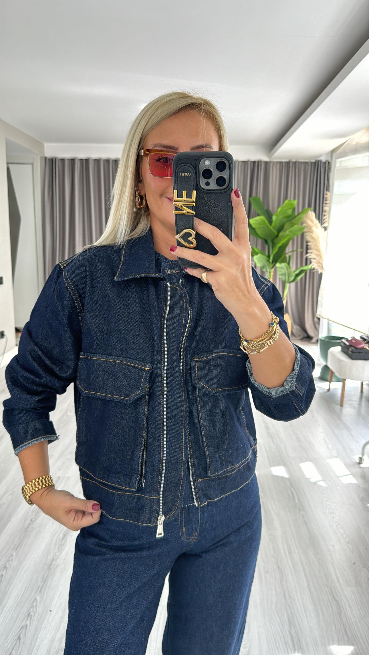 Cepli, Fermuarlı Denim Ceket