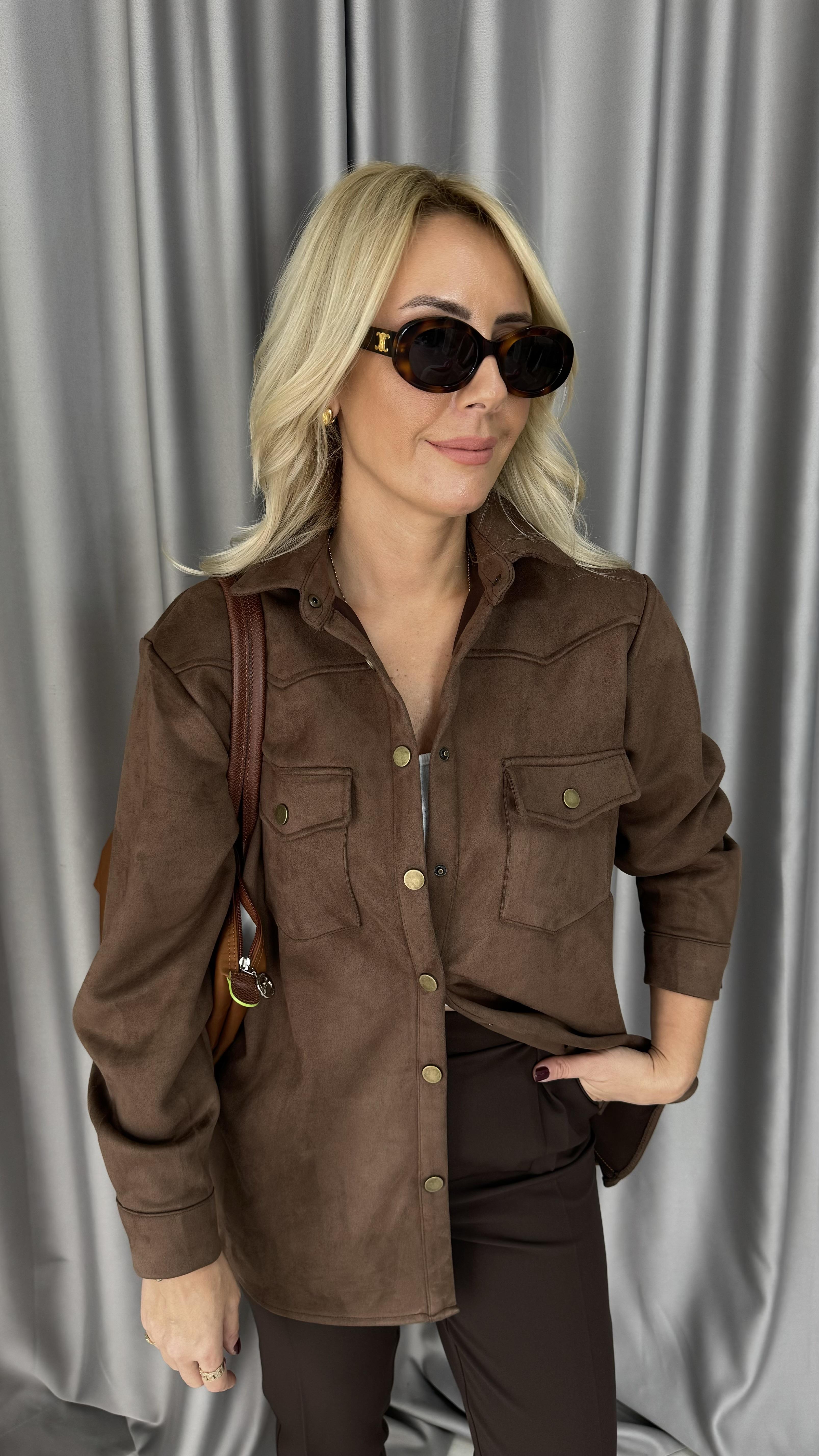 Çıtçıt Düğmeli Kahverengi Süet Gömlek