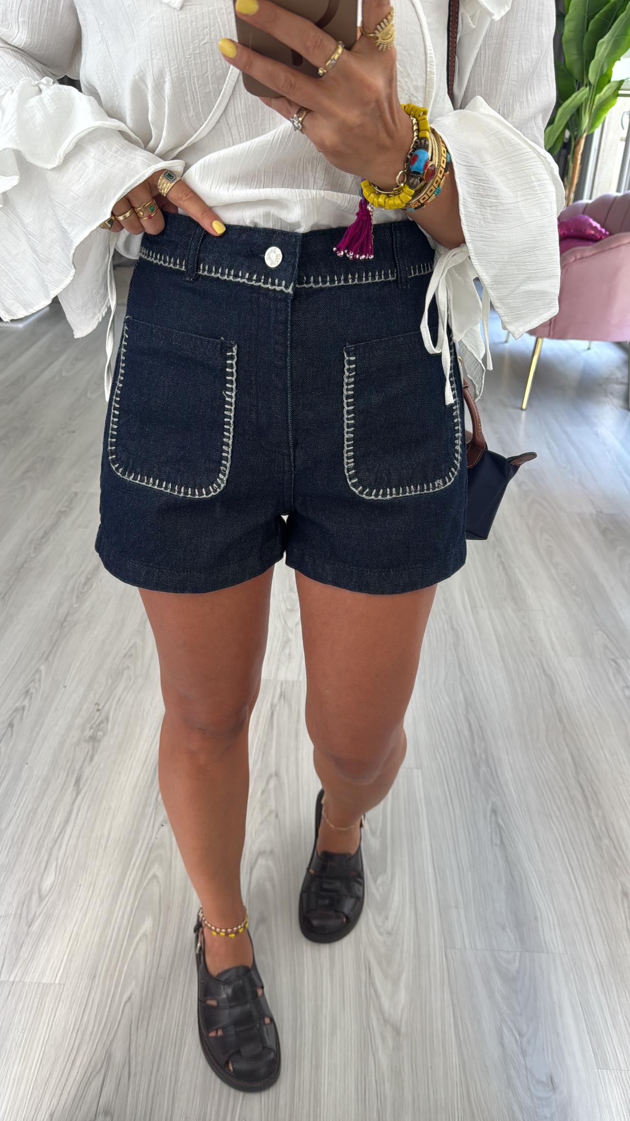 Dikiş Detaylı Lacivert Şort