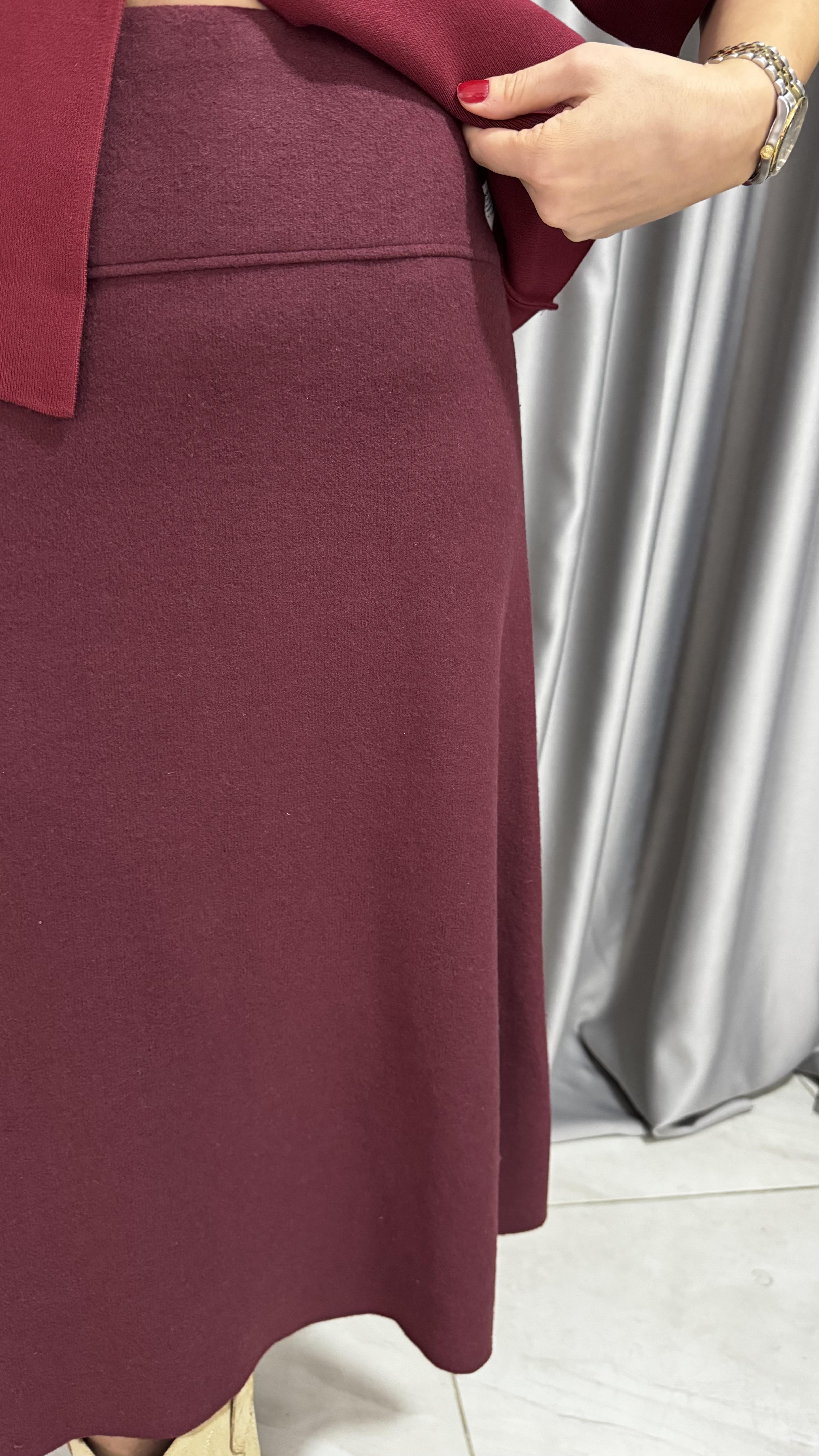 Dilvin Midi Boy Bordo Triko Etek