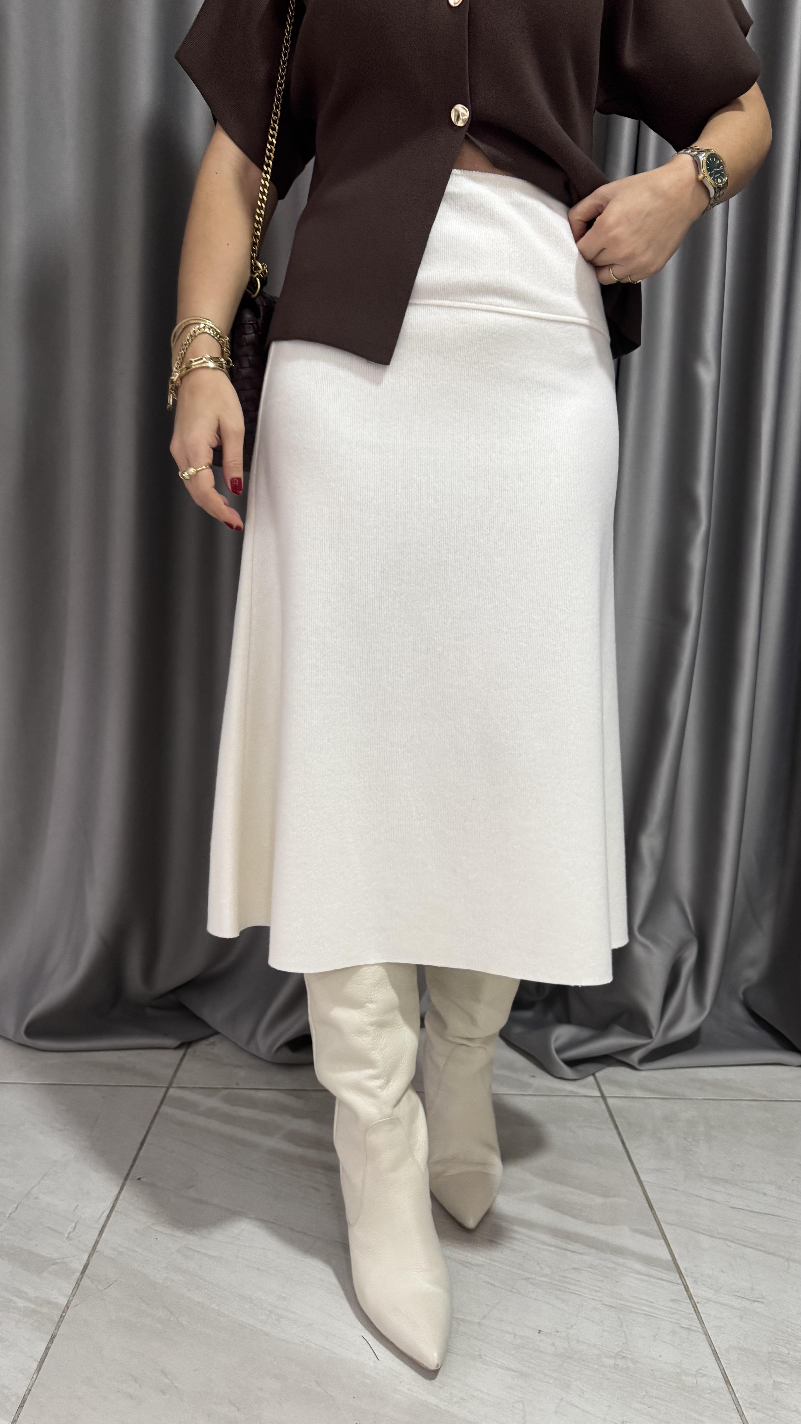 Dilvin Midi Boy Ekru Triko Etek