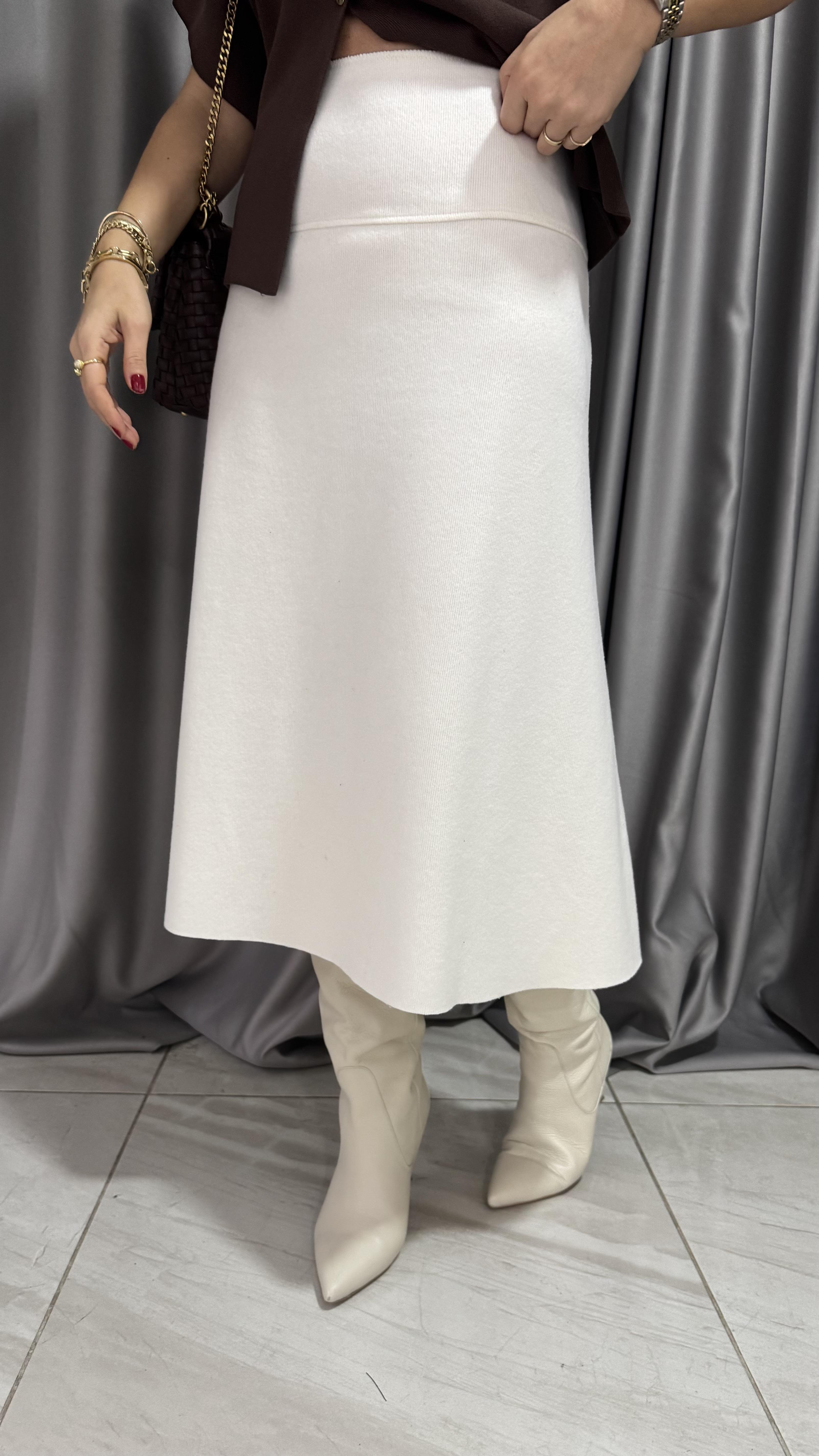 Dilvin Midi Boy Ekru Triko Etek