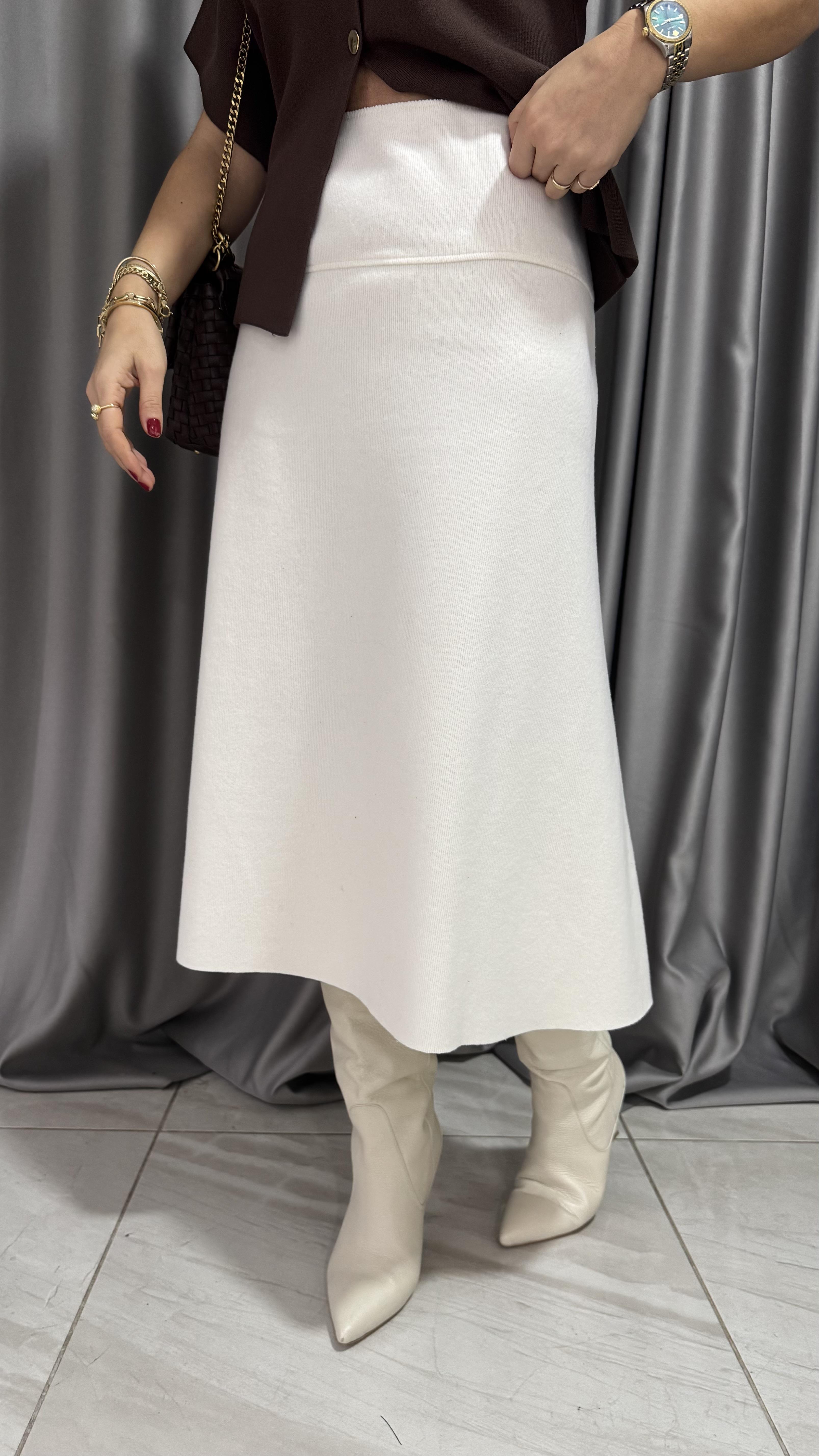 Dilvin Midi Boy Ekru Triko Etek