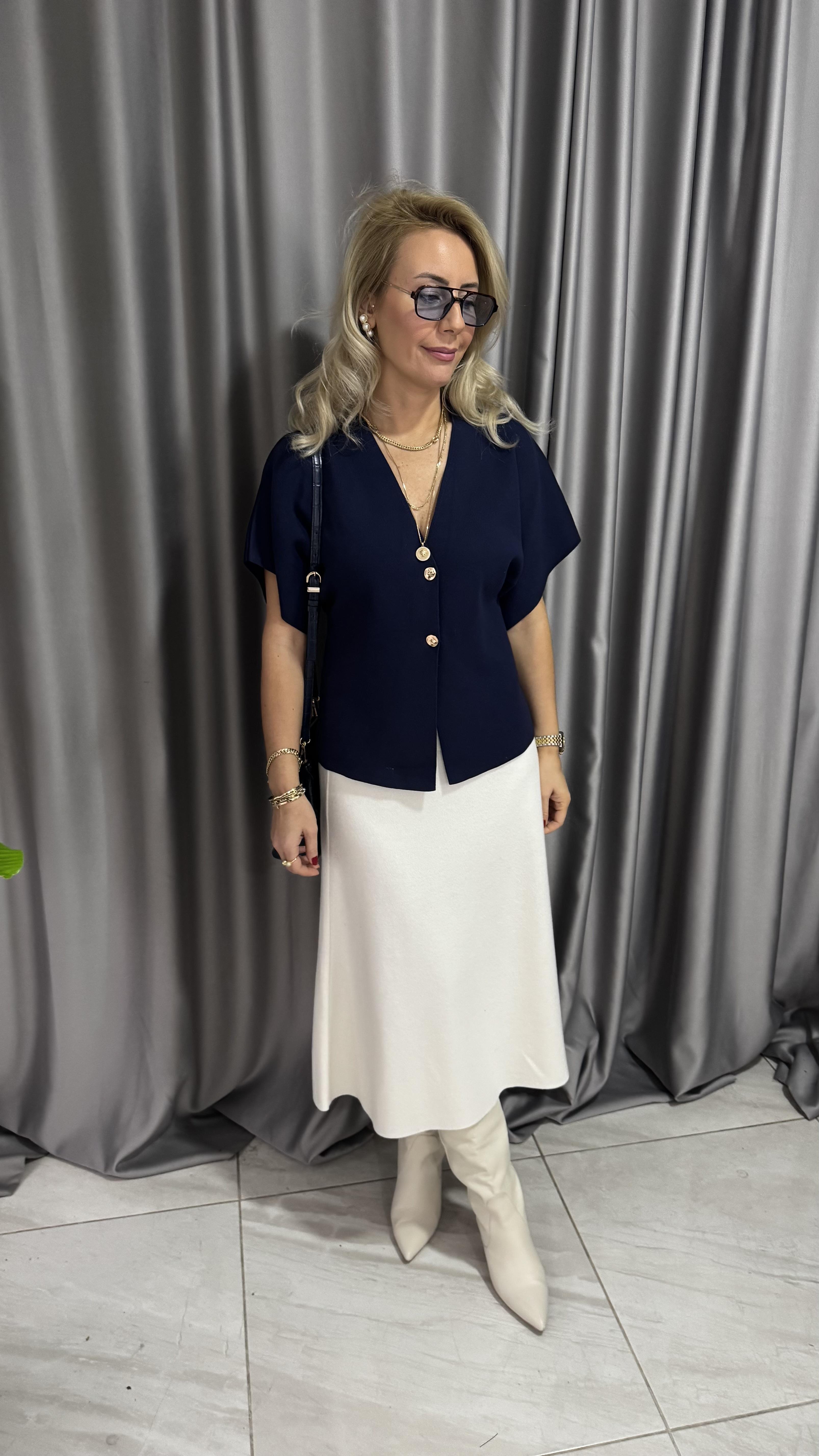 Dilvin Midi Boy Ekru Triko Etek