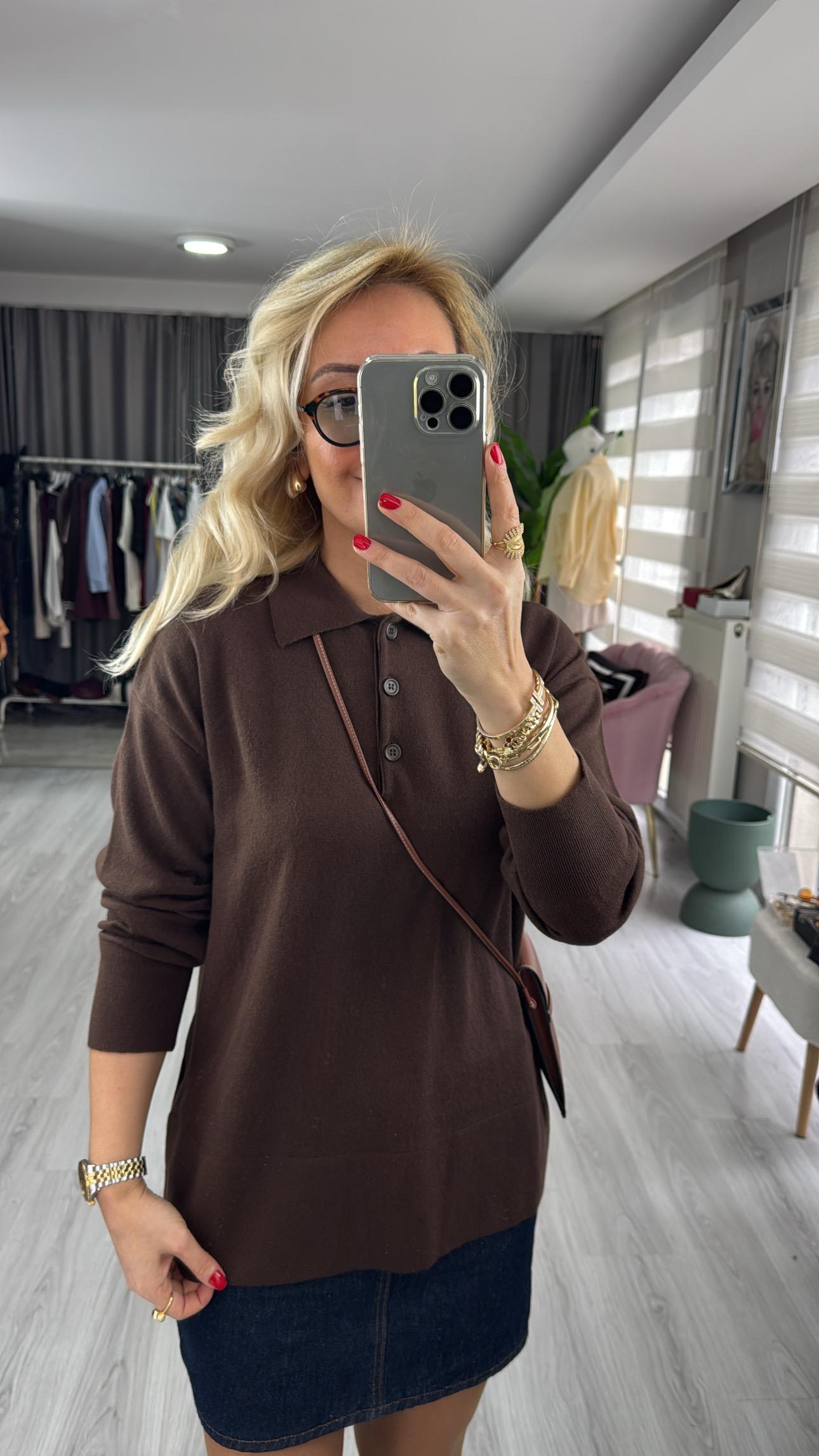 Dilvin Polo Yaka Acı Kahve Triko