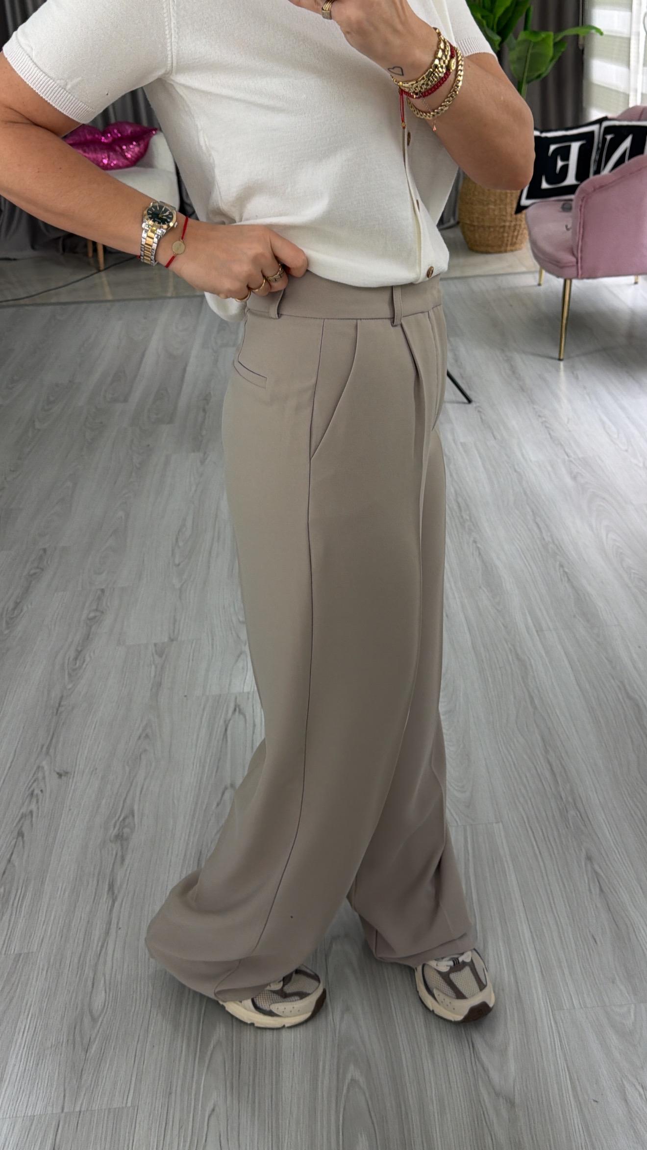 Dökümlü Açık Bej Palazzo Pantolon