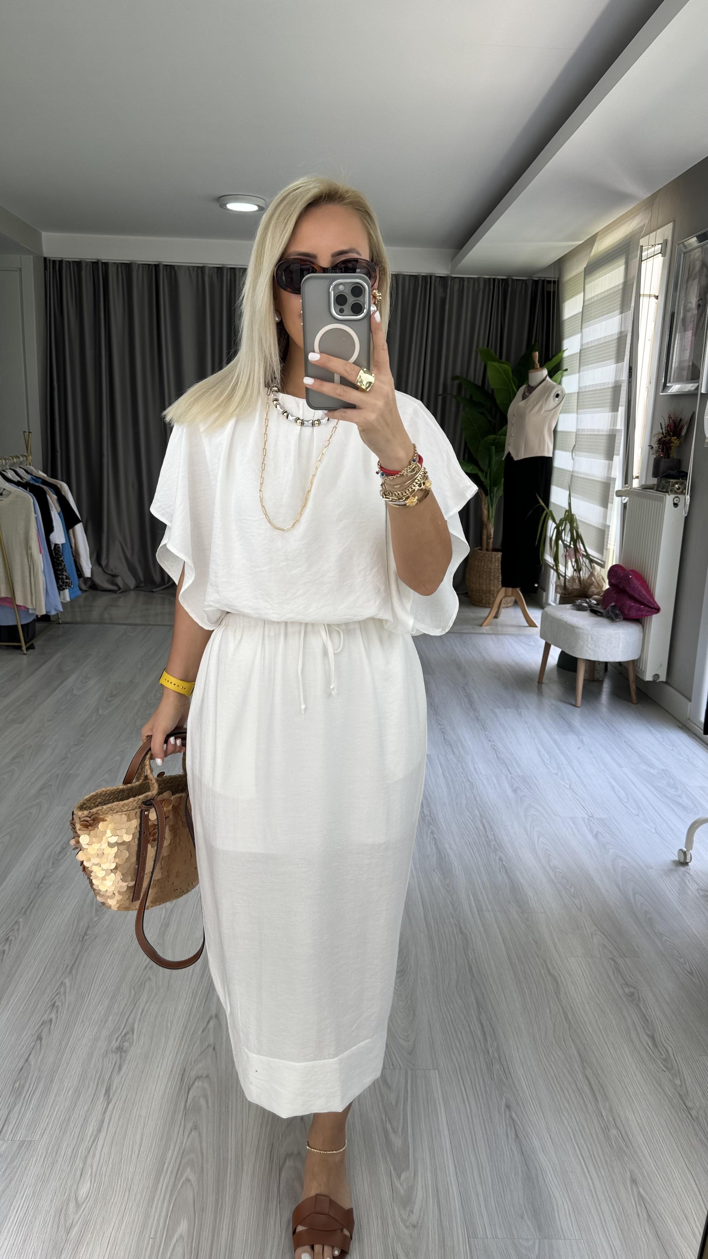 ETEK BLUZ TENCEL İKİLİ BEYAZ TAKIM