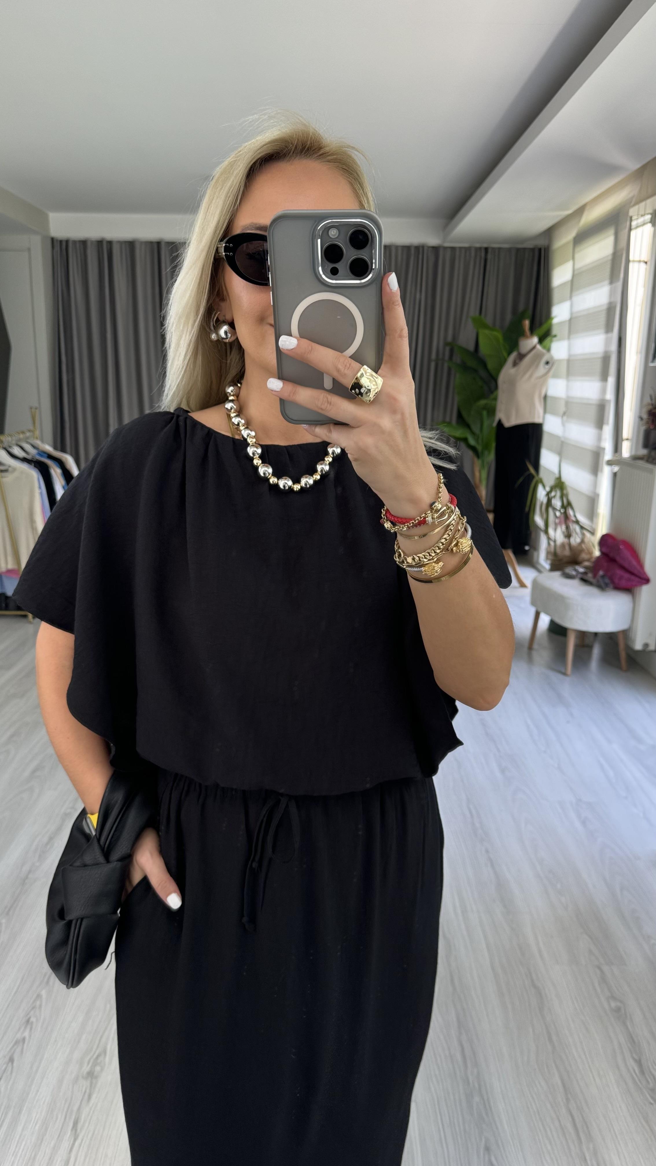 ETEK BLUZ TENCEL İKİLİ SİYAH TAKIM