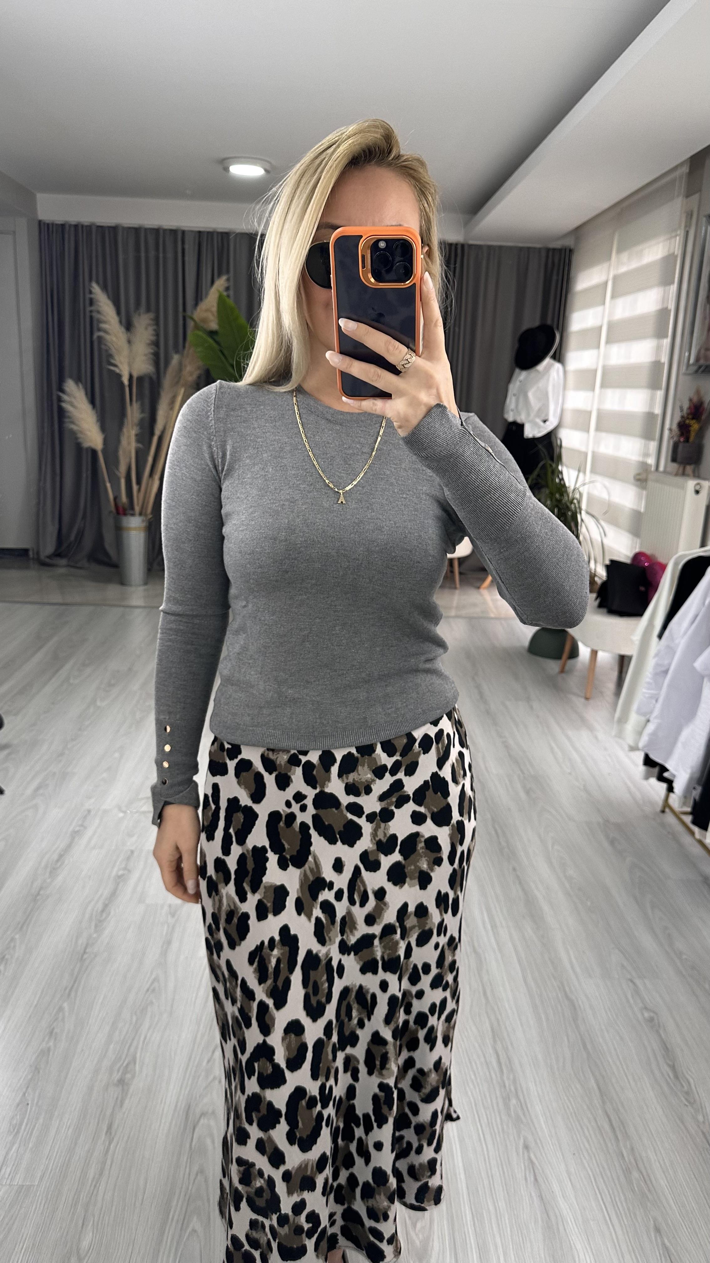 FÜME BİSİKLET YAKA KOLU DROPLU TRİKO