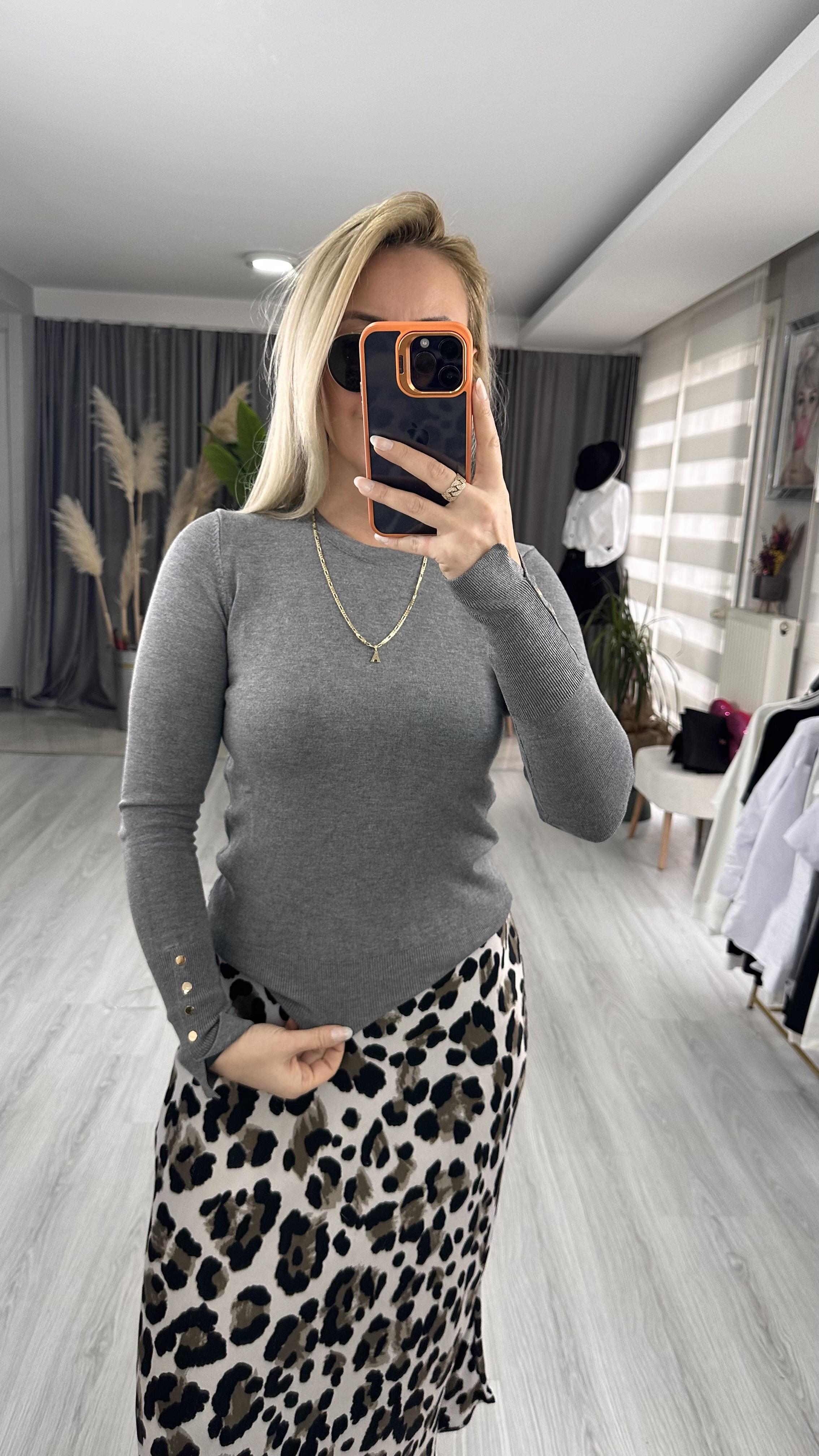 FÜME BİSİKLET YAKA KOLU DROPLU TRİKO