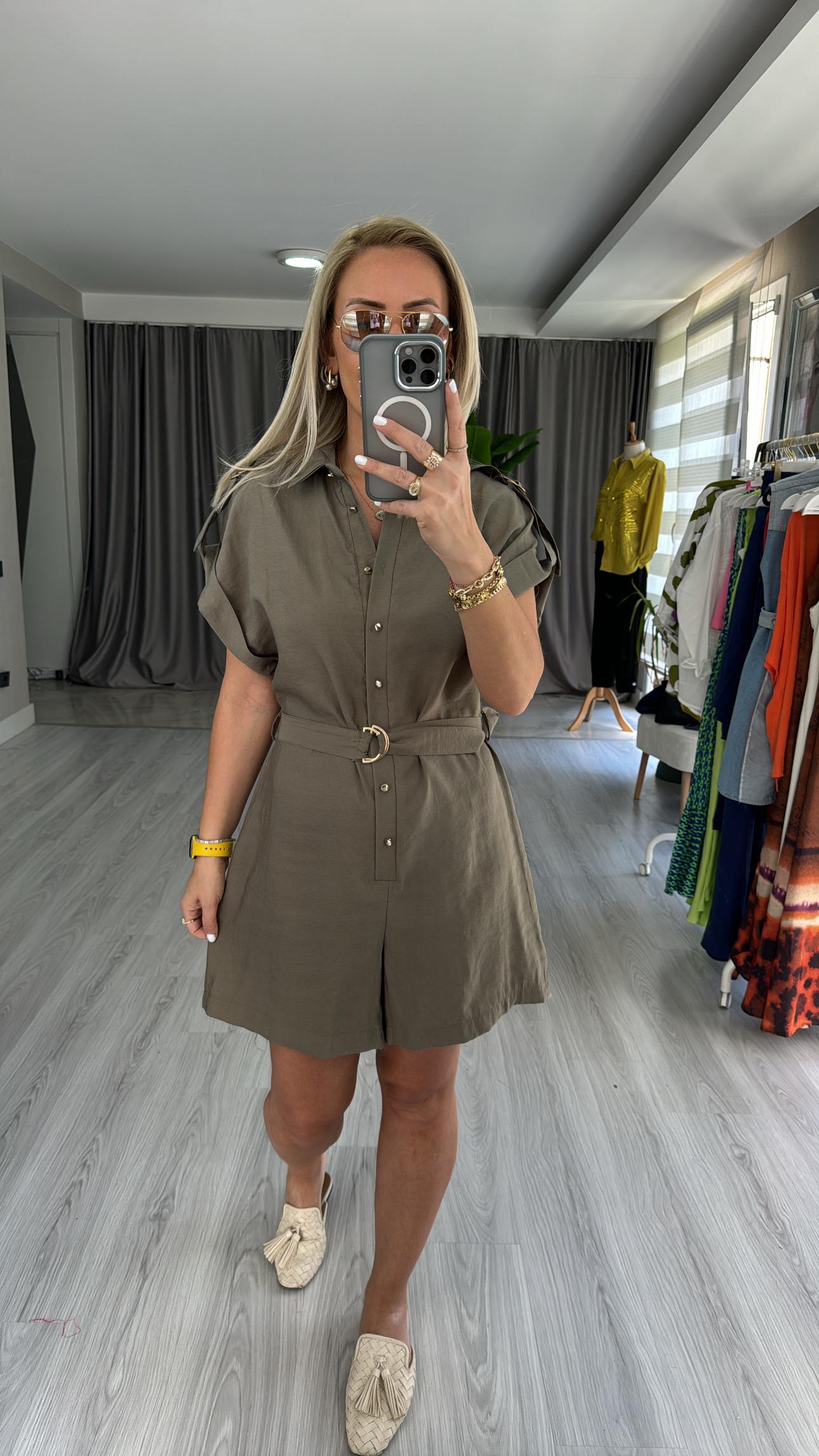 GOLD DÜĞMELİ TENCEL HAKİ TULUM