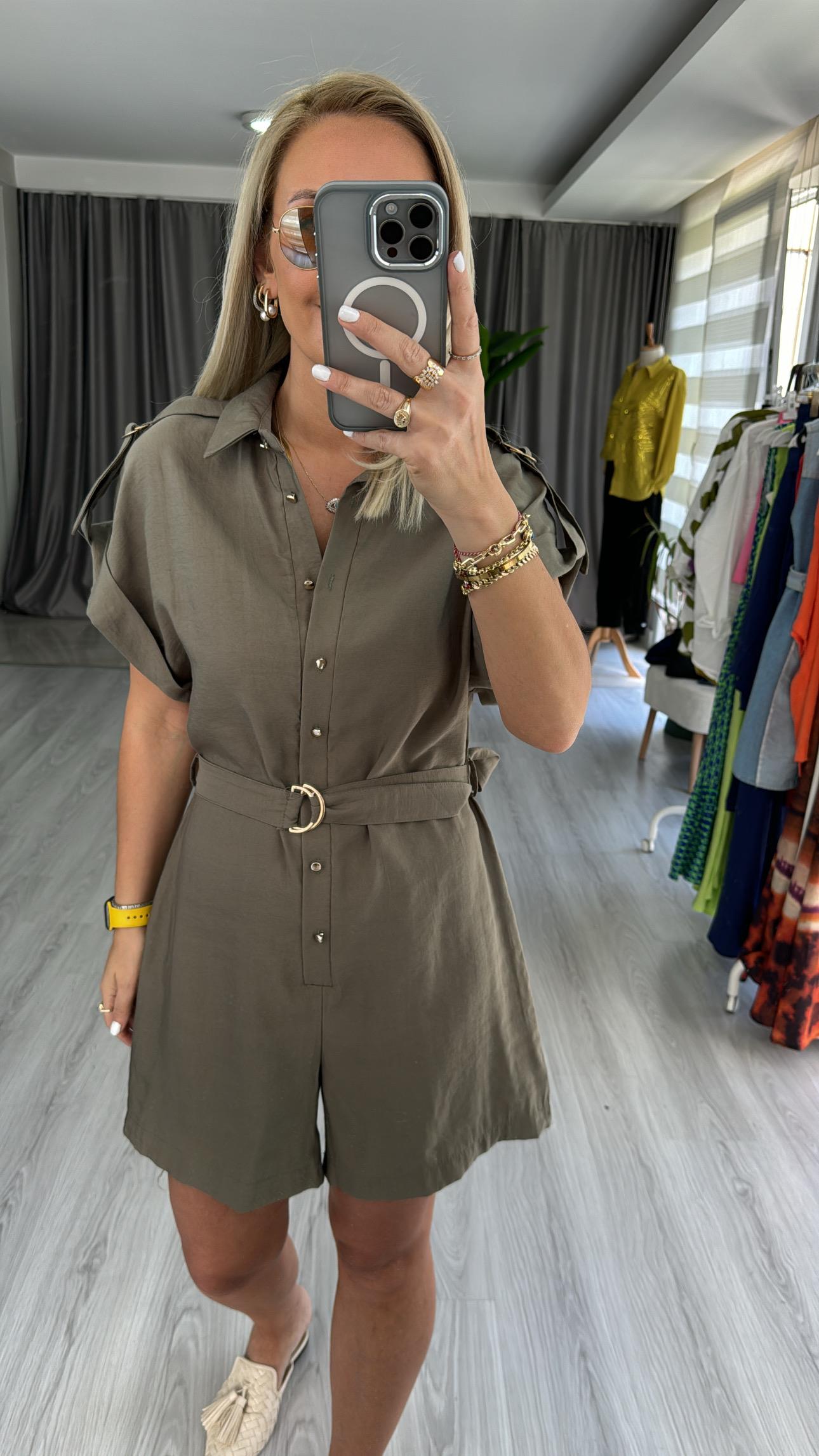 GOLD DÜĞMELİ TENCEL HAKİ TULUM