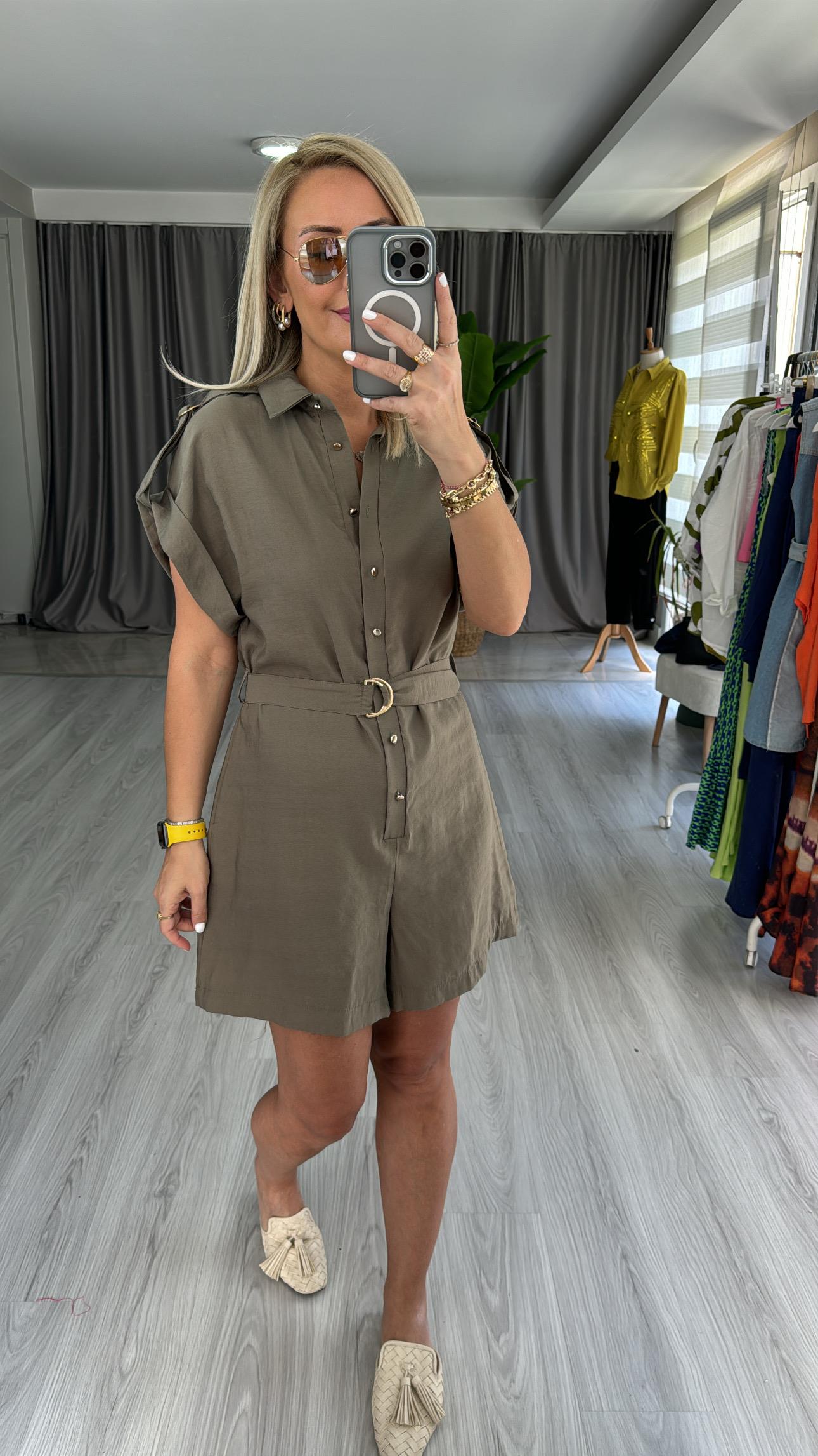 GOLD DÜĞMELİ TENCEL HAKİ TULUM