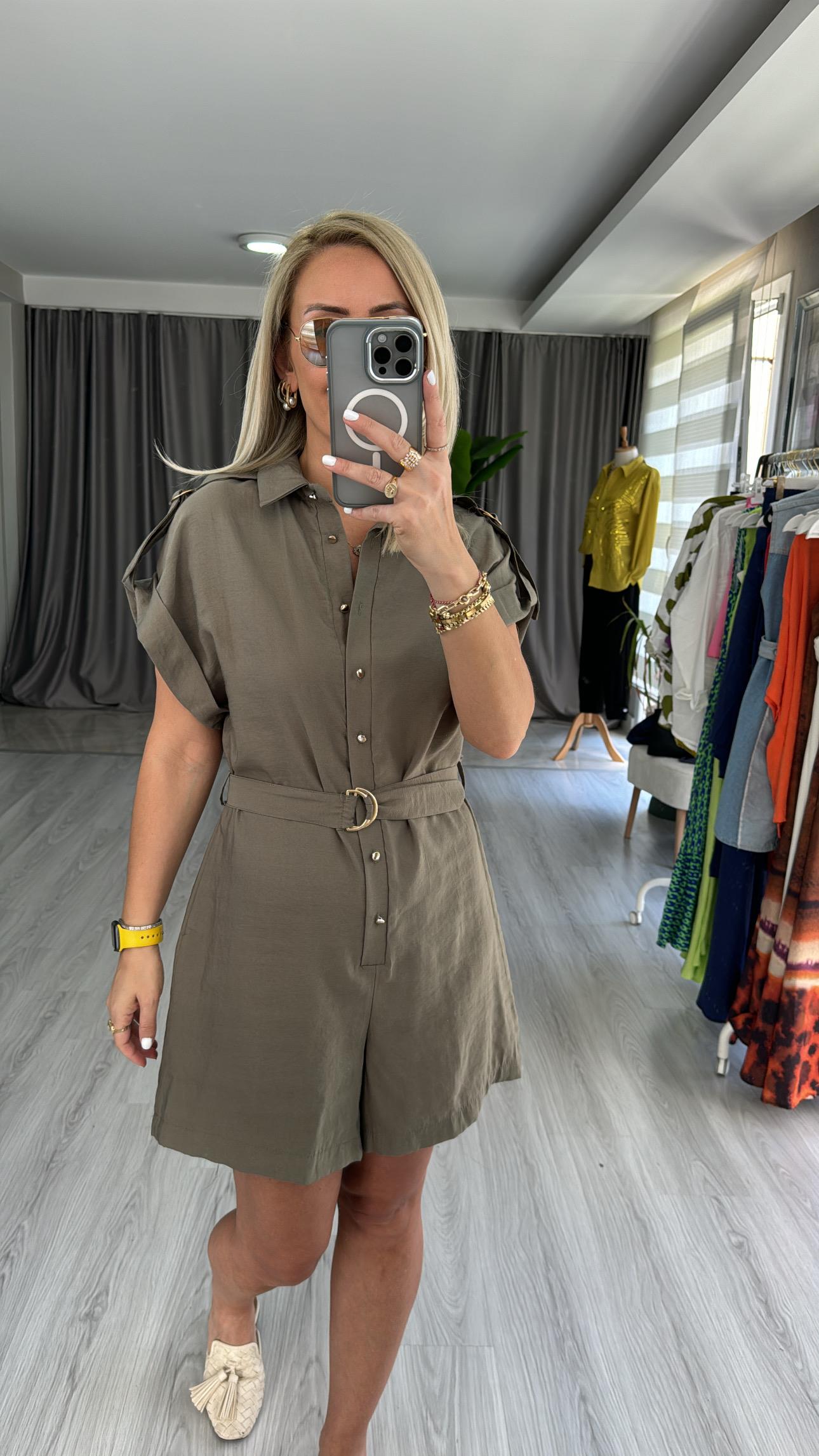 GOLD DÜĞMELİ TENCEL HAKİ TULUM