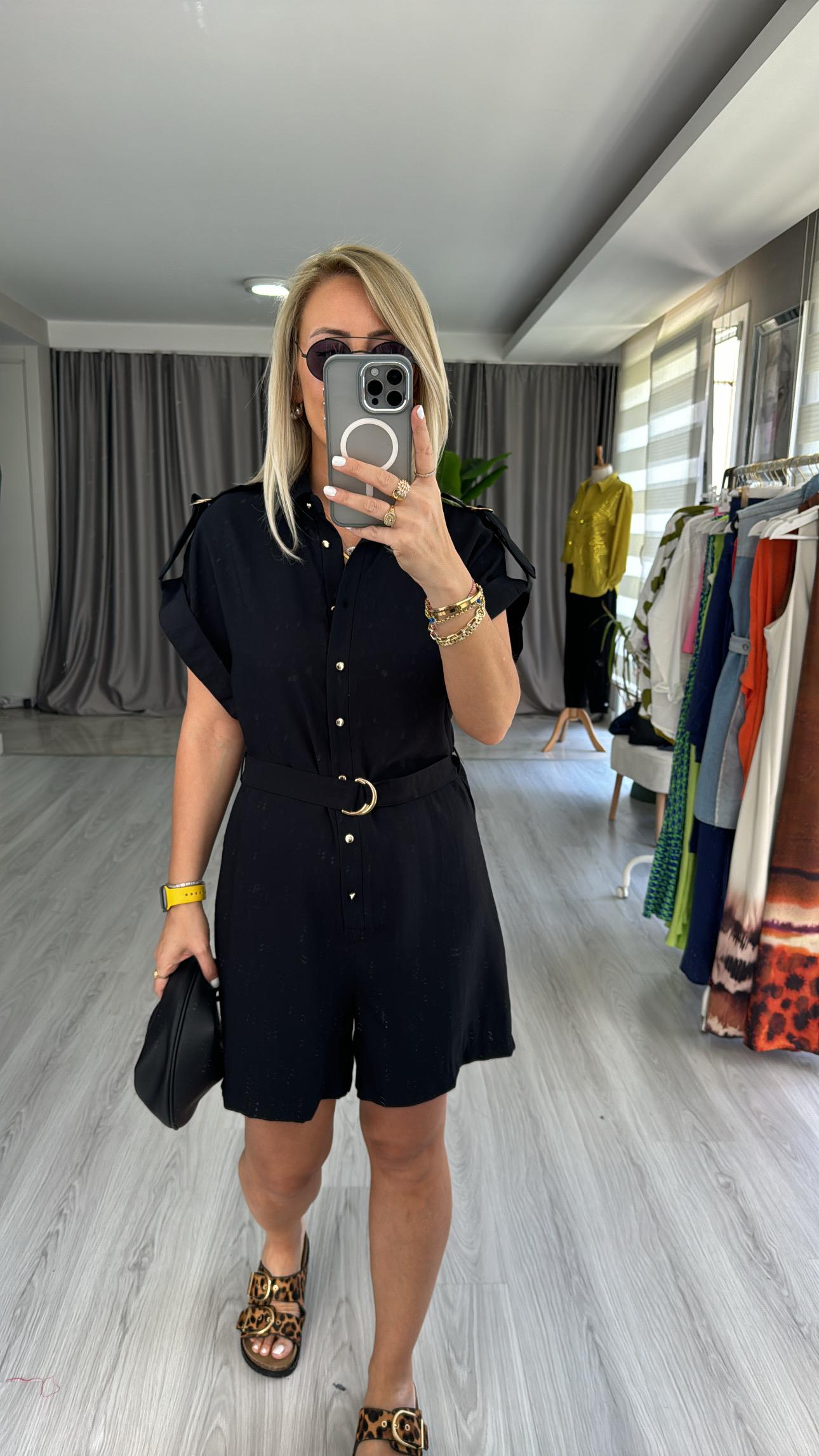 GOLD DÜĞMELİ TENCEL SİYAH TULUM