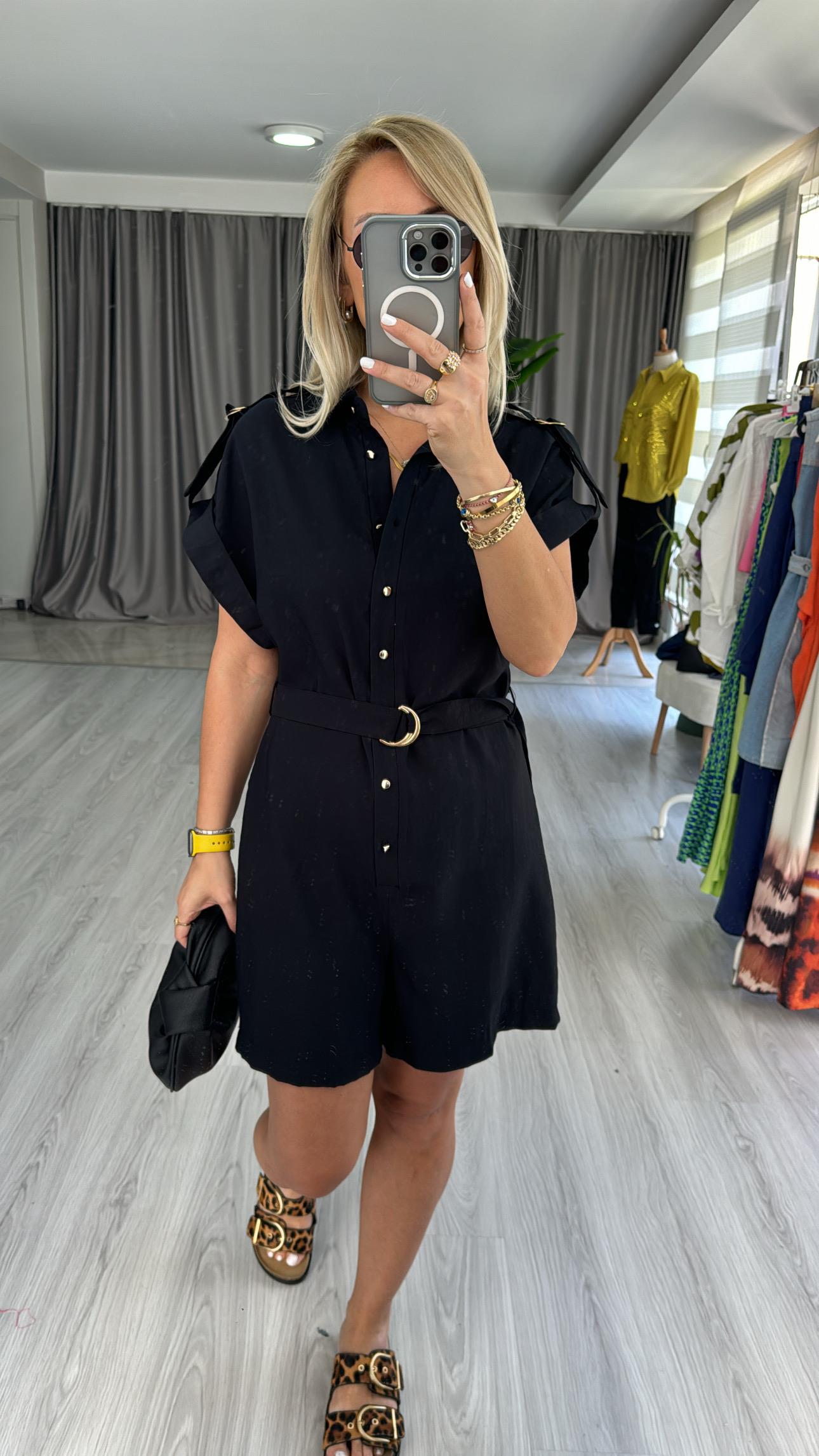 GOLD DÜĞMELİ TENCEL SİYAH TULUM