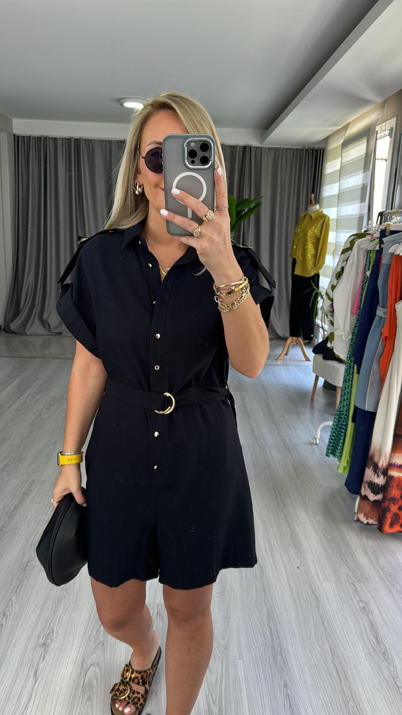 GOLD DÜĞMELİ TENCEL SİYAH TULUM