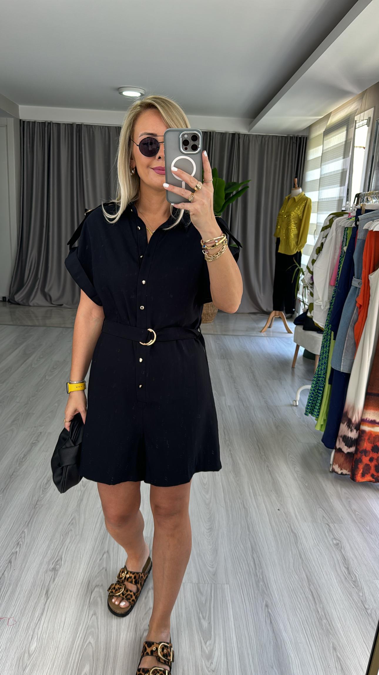 GOLD DÜĞMELİ TENCEL SİYAH TULUM