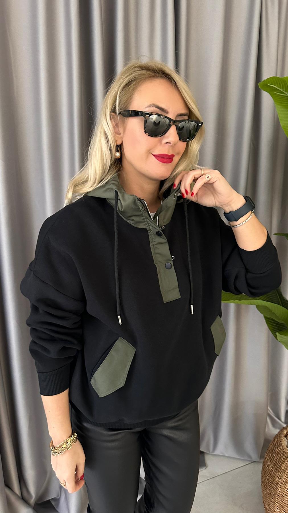 HAKİ SİYAH CEP DETAYLI SWEAT