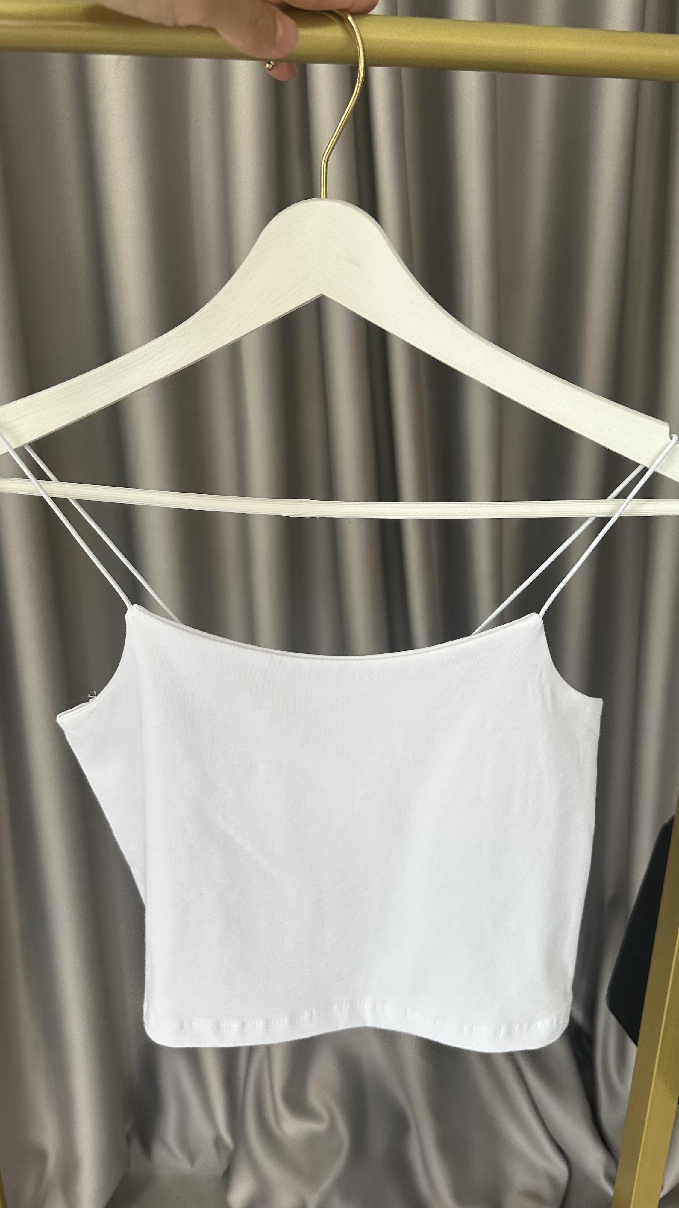 İp Askılı Beyaz Basic Crop