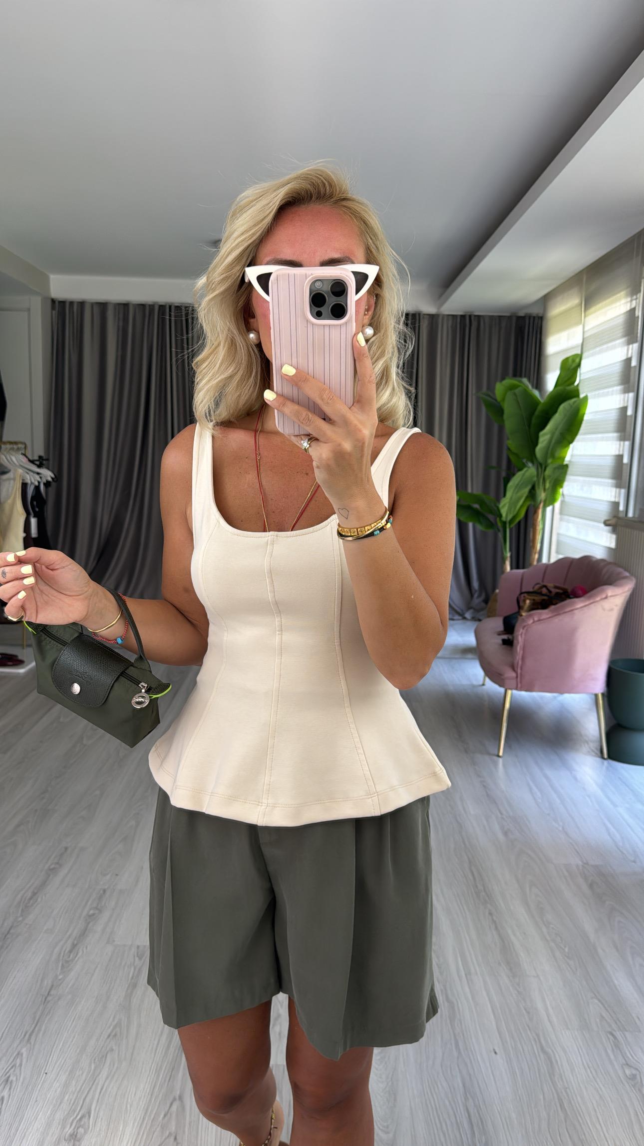 Kalın Askılı Peplum Taş Dilvin Bluz