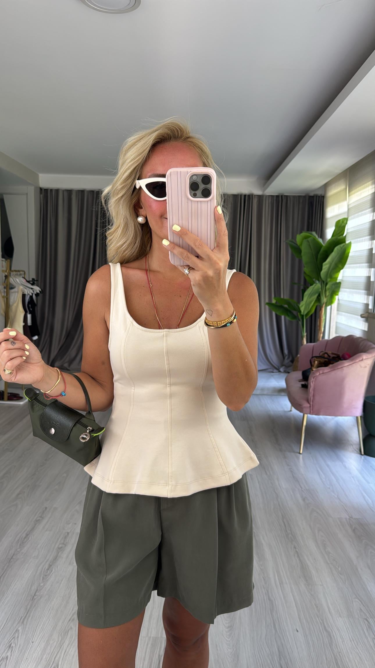 Kalın Askılı Peplum Taş Dilvin Bluz