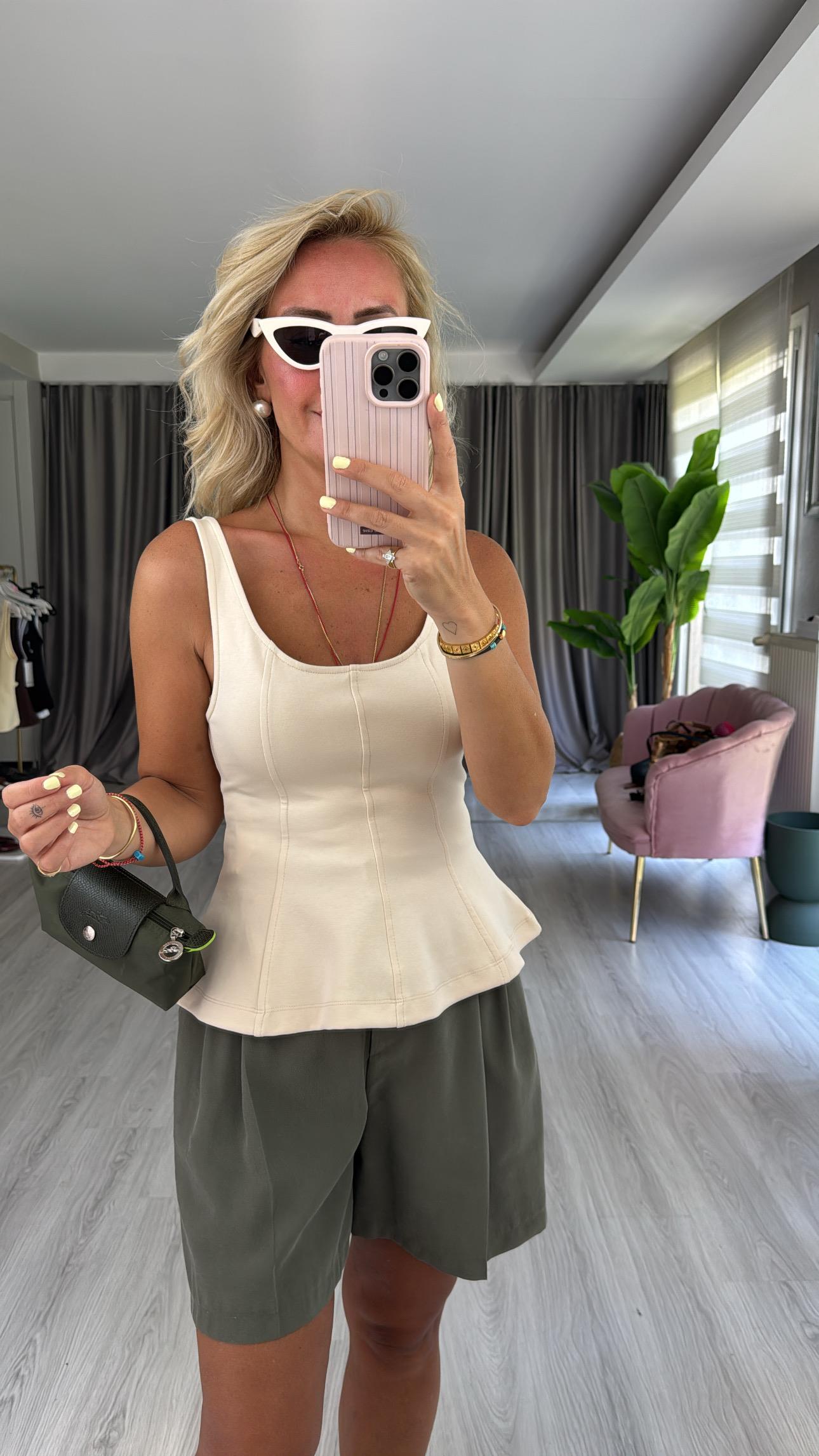 Kalın Askılı Peplum Taş Dilvin Bluz