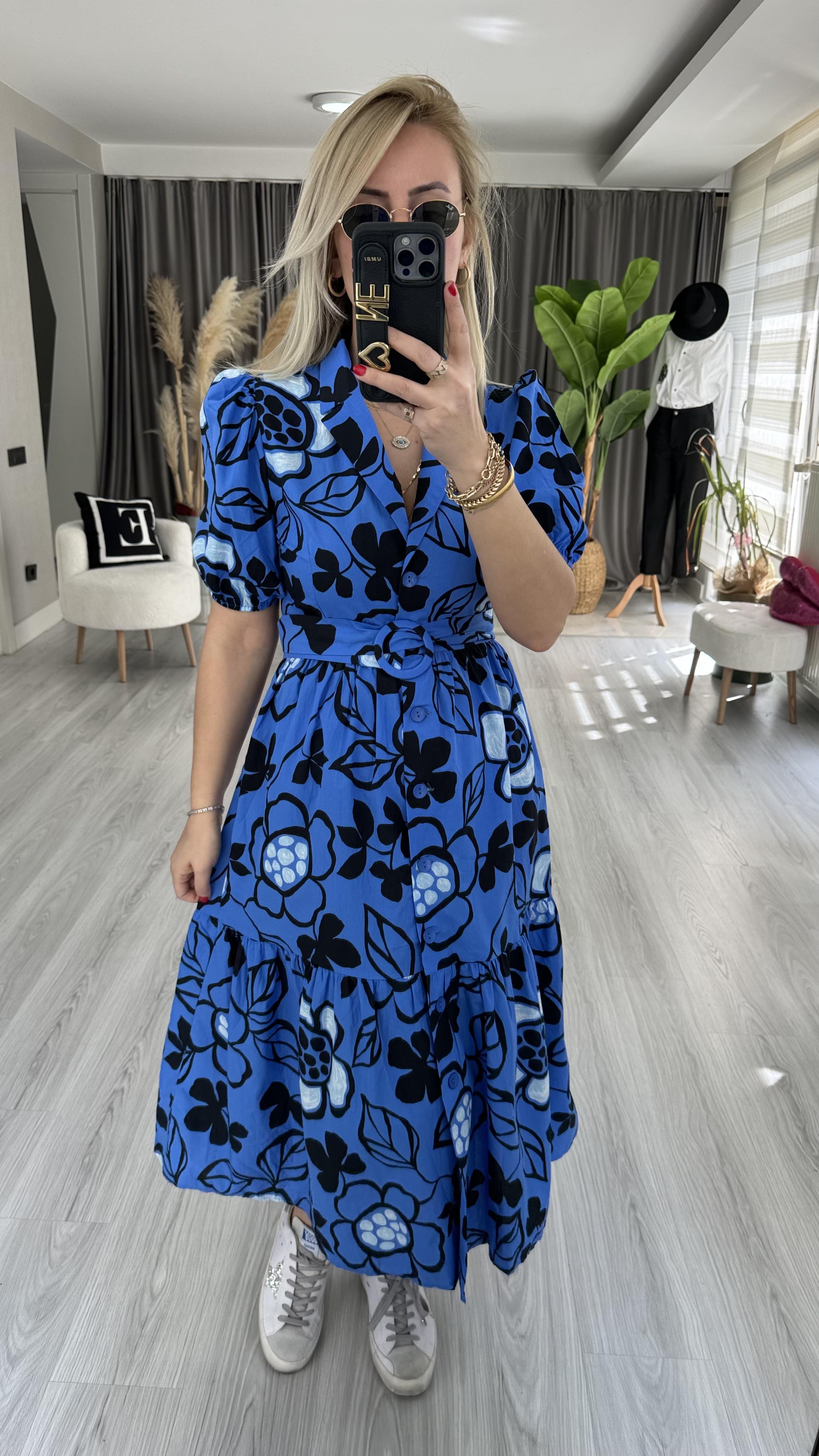 KEMERLİ GÖMLEK ELBİSE / SAKS