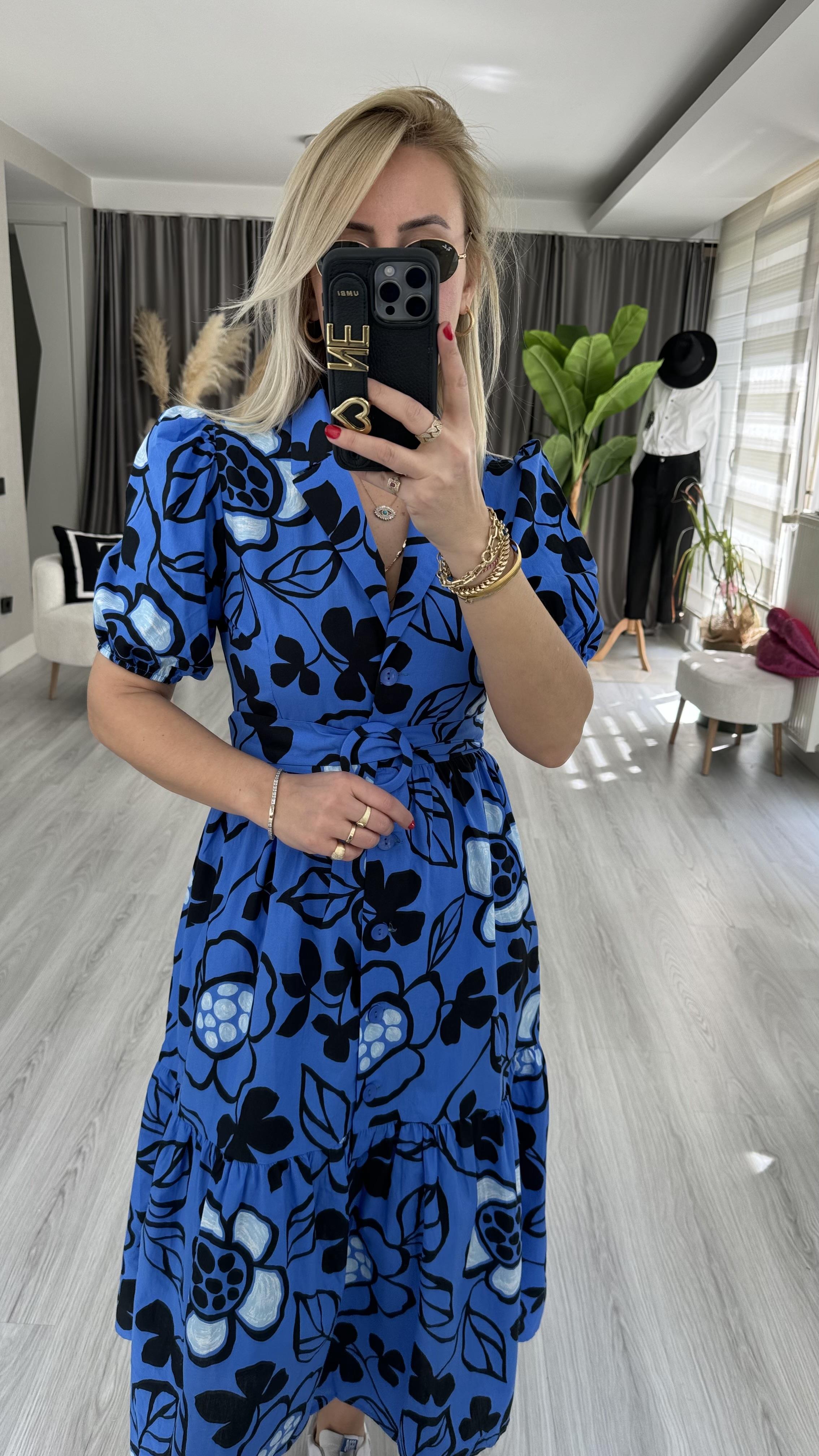KEMERLİ GÖMLEK ELBİSE / SAKS