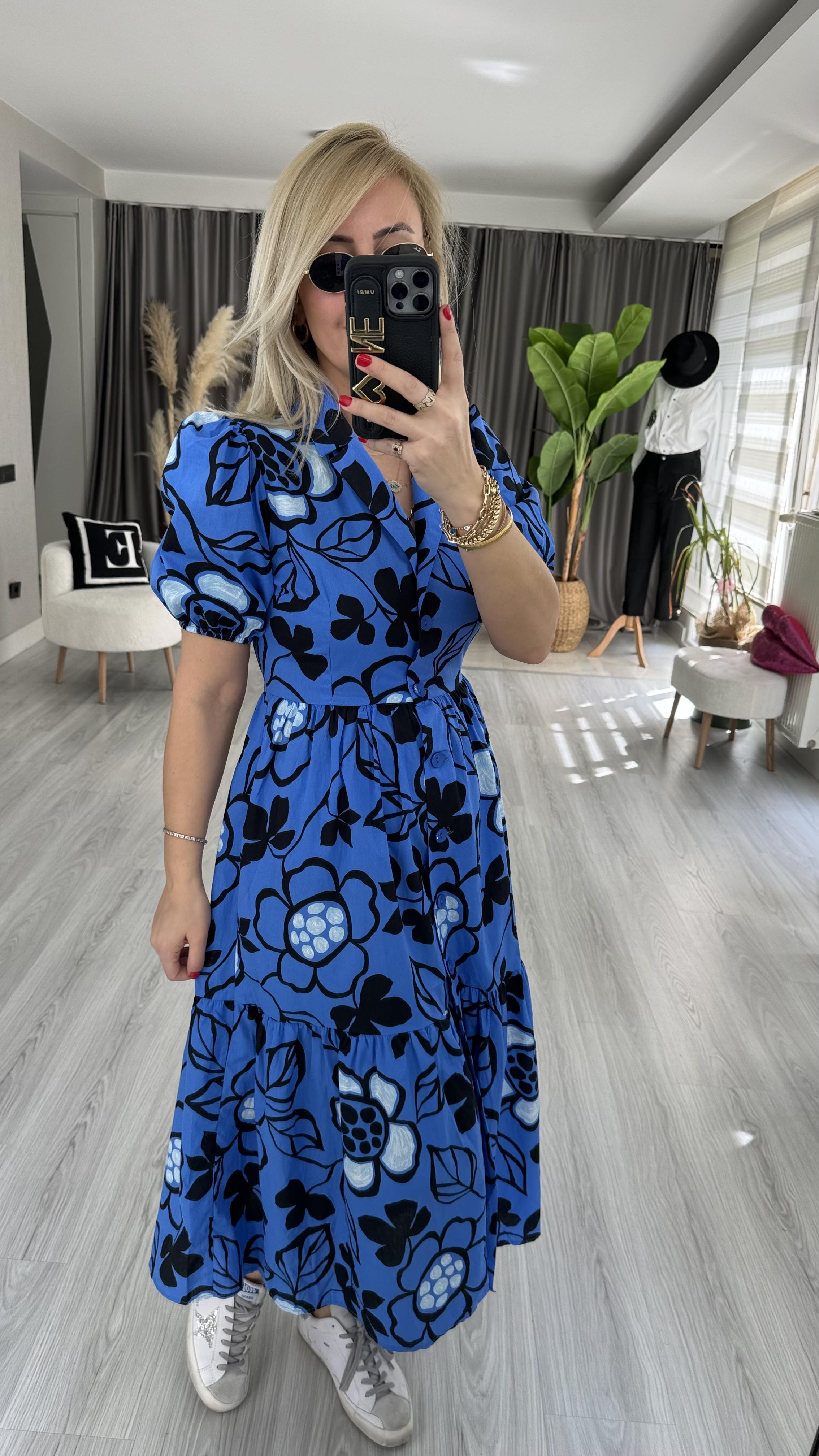 KEMERLİ GÖMLEK ELBİSE / SAKS