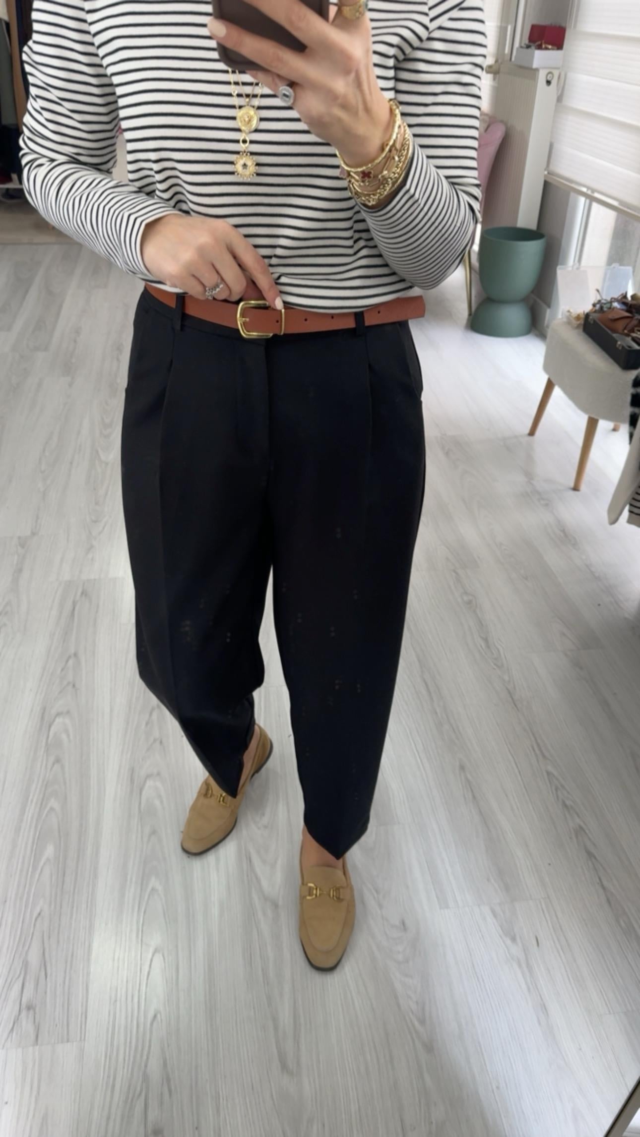 Kemerli Likralı Krep Kumaş Premium Siyah Pantolon