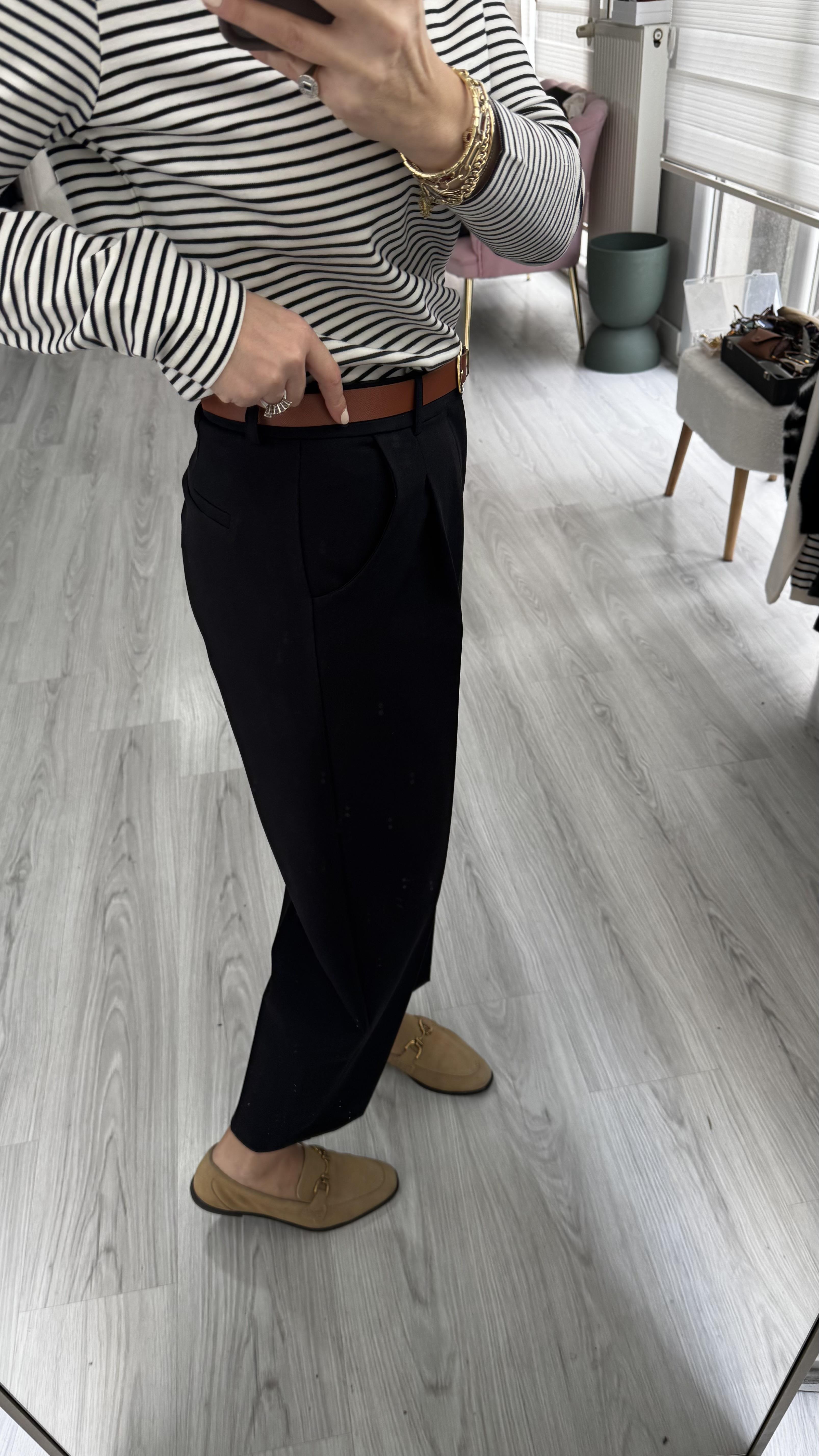 Kemerli Likralı Krep Kumaş Premium Siyah Pantolon